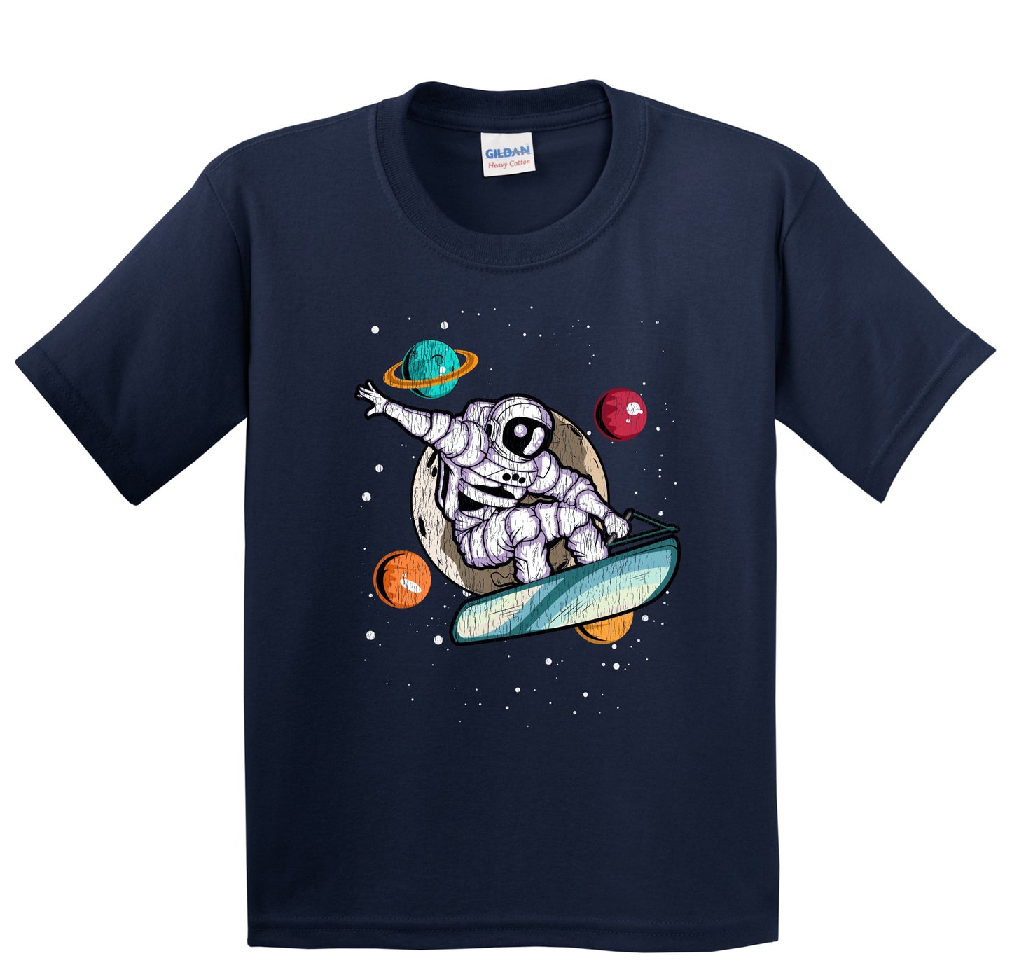 Wakeboarding Astronaut Outer Space Spaceman Distressed Youth T-Shirt