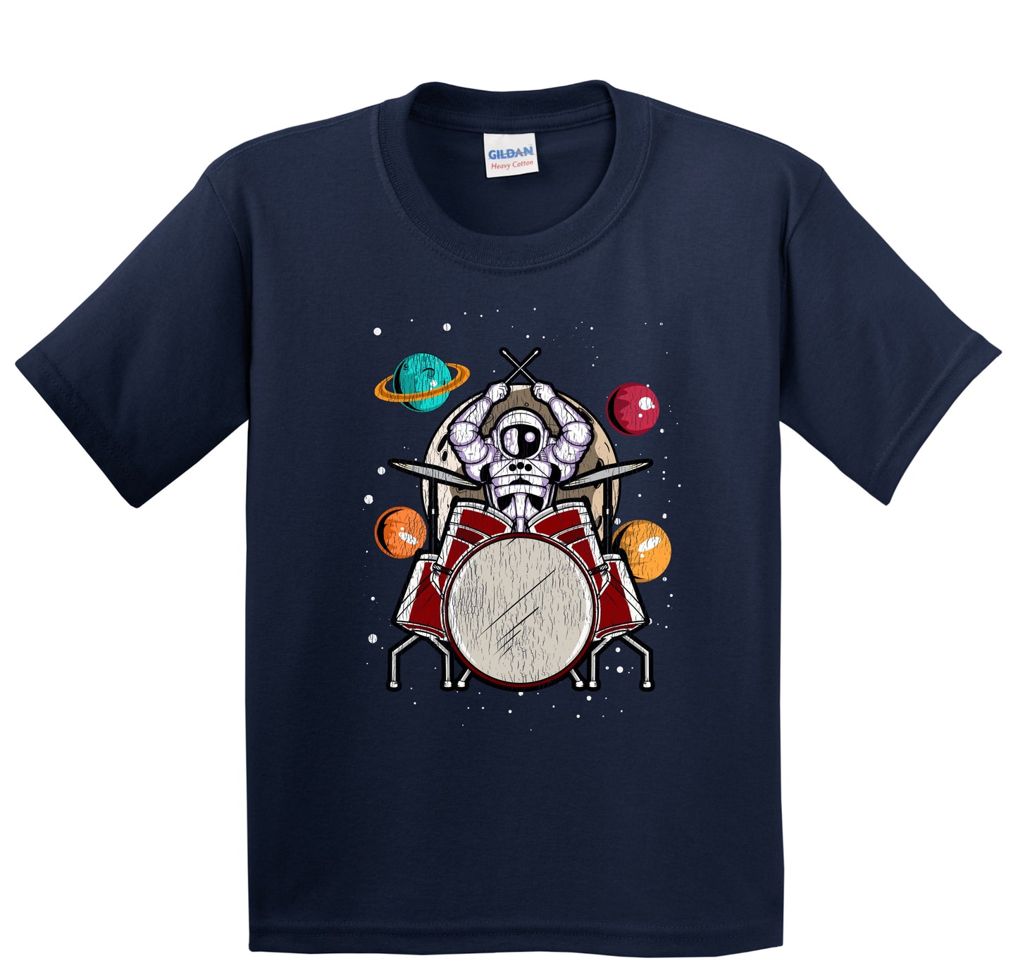 Drummer Astronaut Outer Space Spaceman Drums Distressed Youth T-Shirt