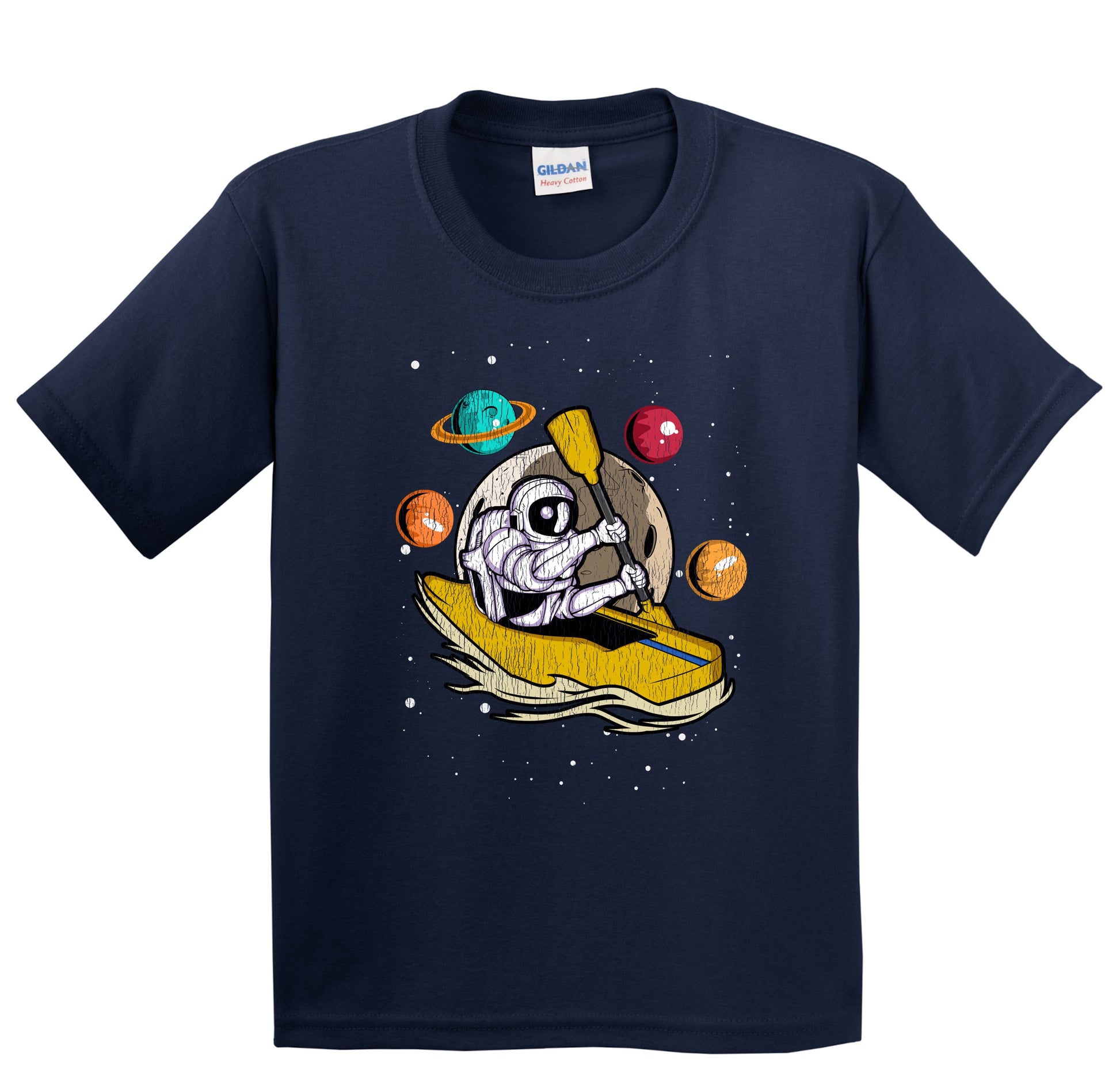 Kayaker Astronaut Outer Space Spaceman Kayaking Distressed Youth T-Shirt