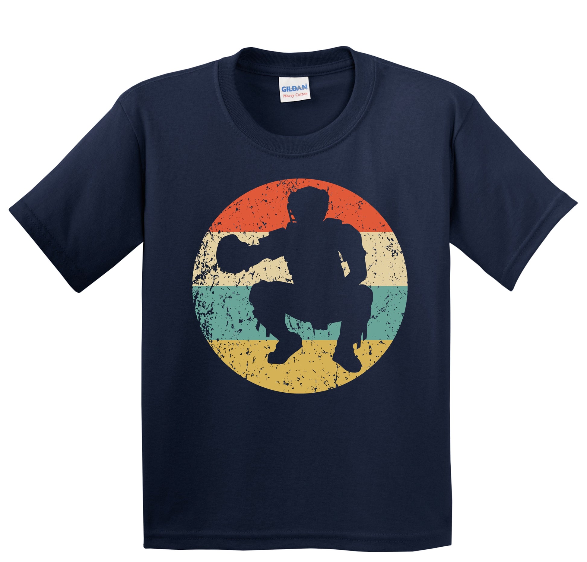 Baseball Catcher Silhouette Retro Baseball Player Youth T-Shirt