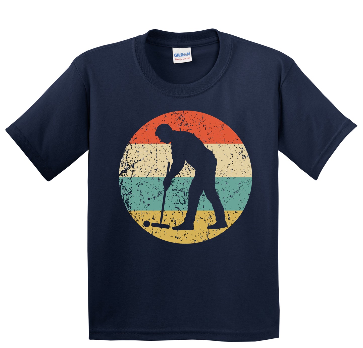 Man Playing Croquet Silhouette Retro Croquet Youth T-Shirt