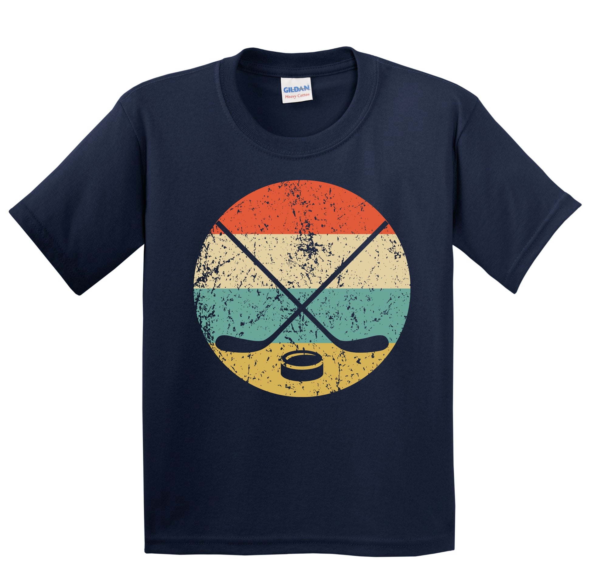 Crossed Hockey Sticks and Puck Icon Retro Hockey Youth T-Shirt