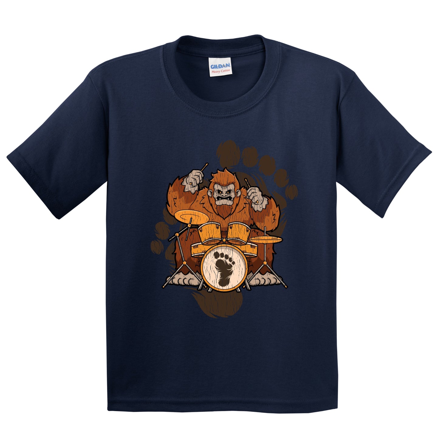 Kids Bigfoot Drummer Shirt - Sasquatch Playing Drums Youth T-Shirt