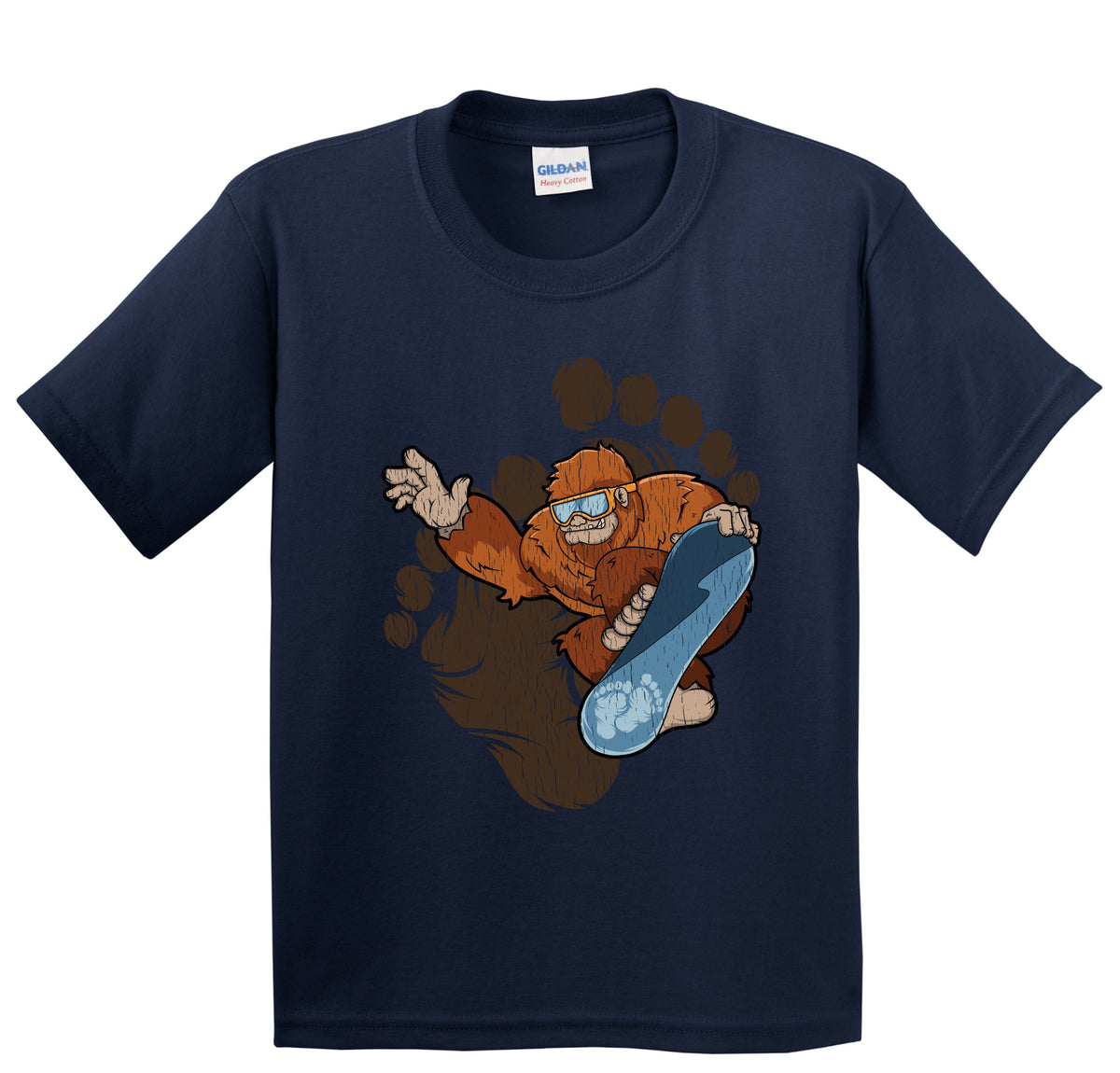 Kids Bigfoot Snowboarding Shirt - Sasquatch Riding Snowboard Youth T-Shirt