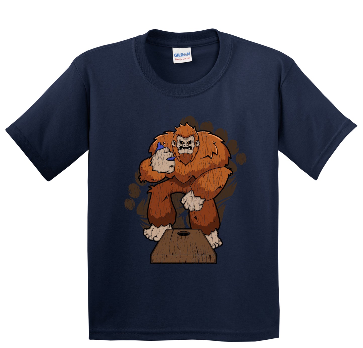 Kids Bigfoot Cornhole Shirt - Sasquatch Playing Cornhole Youth T-Shirt