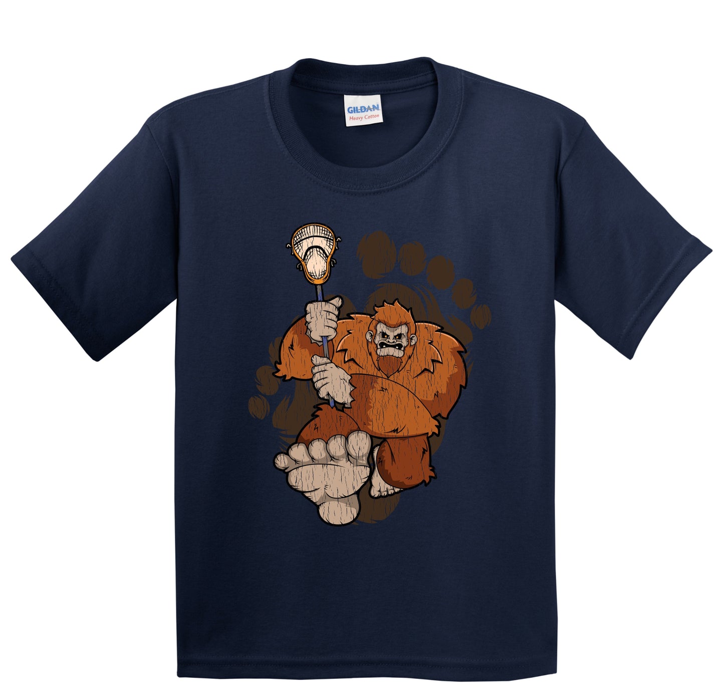 Kids Bigfoot Lacrosse Shirt - Sasquatch Playing Lacrosse Youth T-Shirt