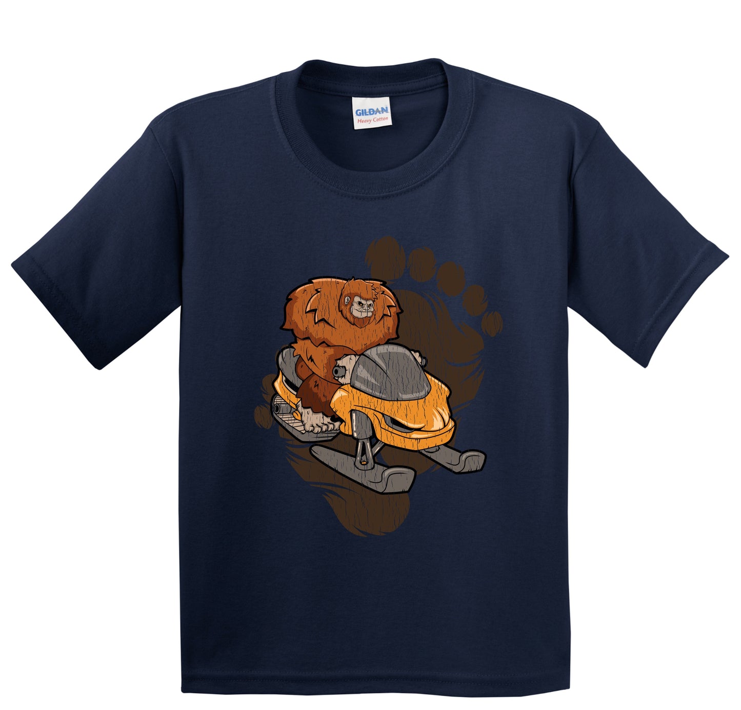 Kids Bigfoot Snowmobiling Shirt - Sasquatch Riding Snowmobile Youth T-Shirt