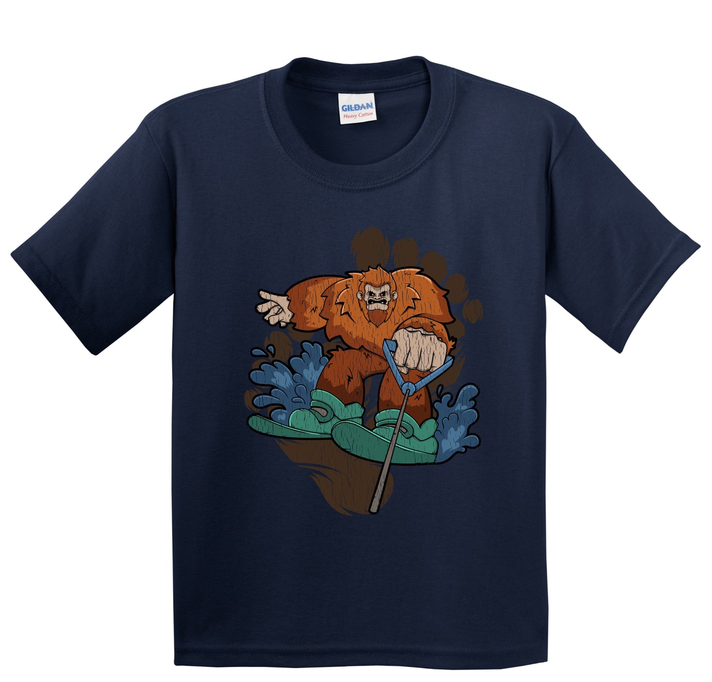 Kids Bigfoot Waterskiing Shirt - Sasquatch on Waterkis Youth T-Shirt