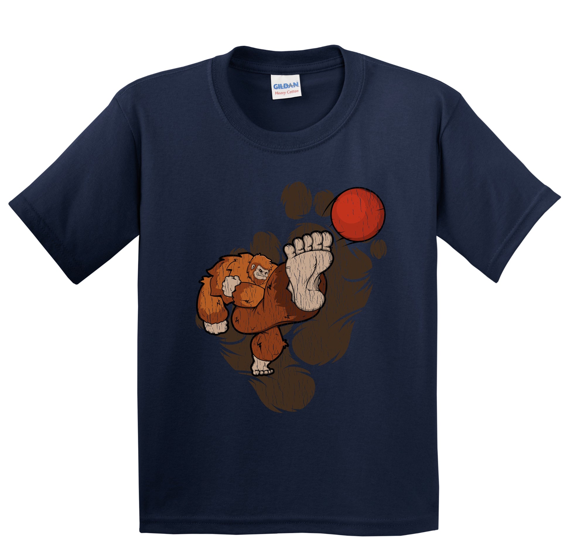 Kids Bigfoot Kickball Shirt - Sasquatch Playing Kickball Youth T-Shirt