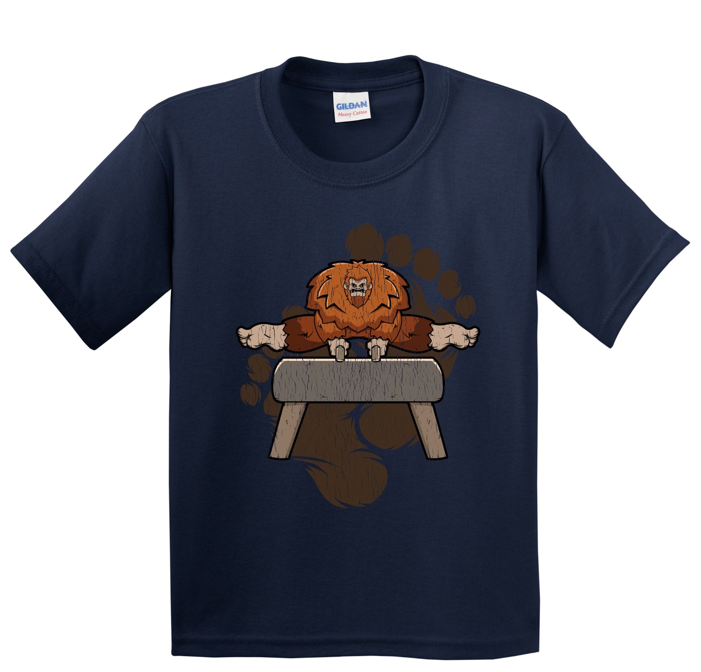 Kids Bigfoot Gymnastics Shirt - Sasquatch on Pommel Horse Youth T-Shirt