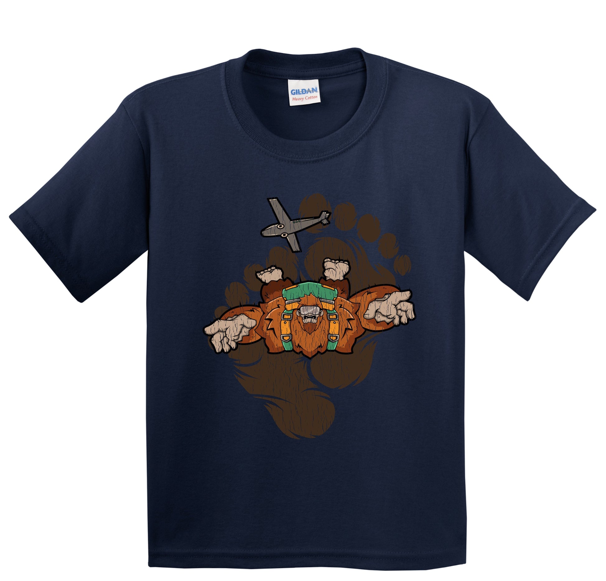 Kids Bigfoot Skydiving Shirt - Sasquatch Jumping From Air Plane Youth T-Shirt