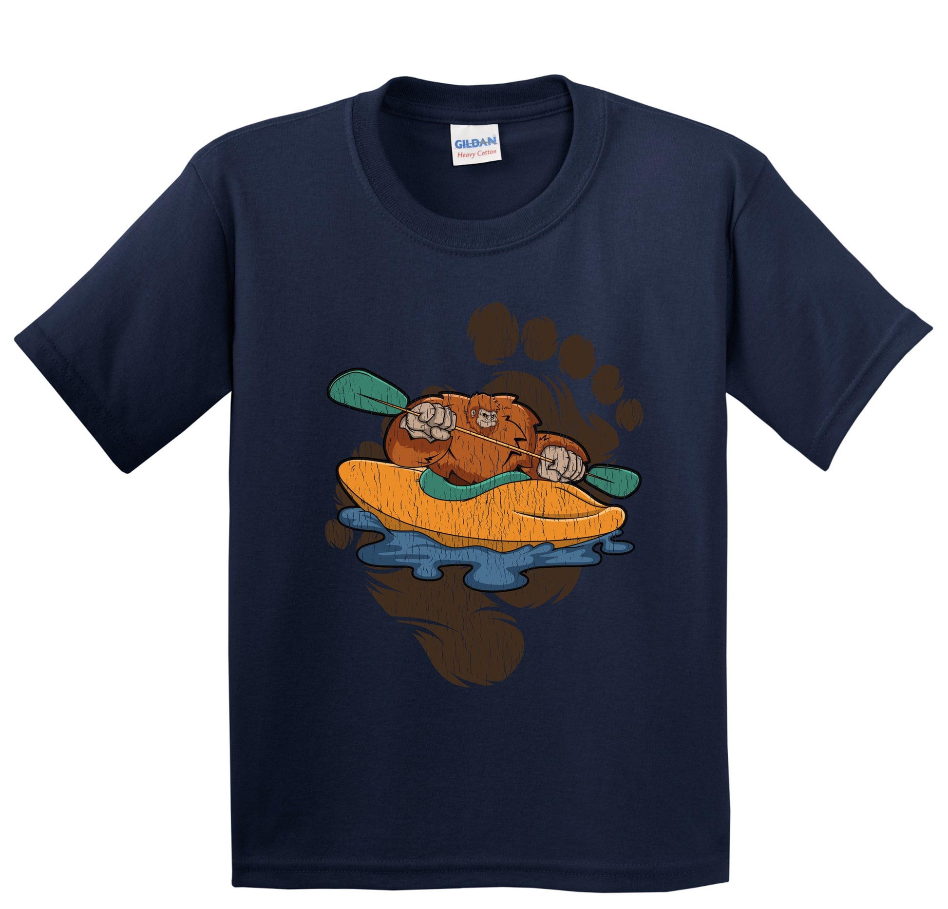 Kids Bigfoot Kayaking Shirt - Sasquatch Paddling Kayak Youth T-Shirt
