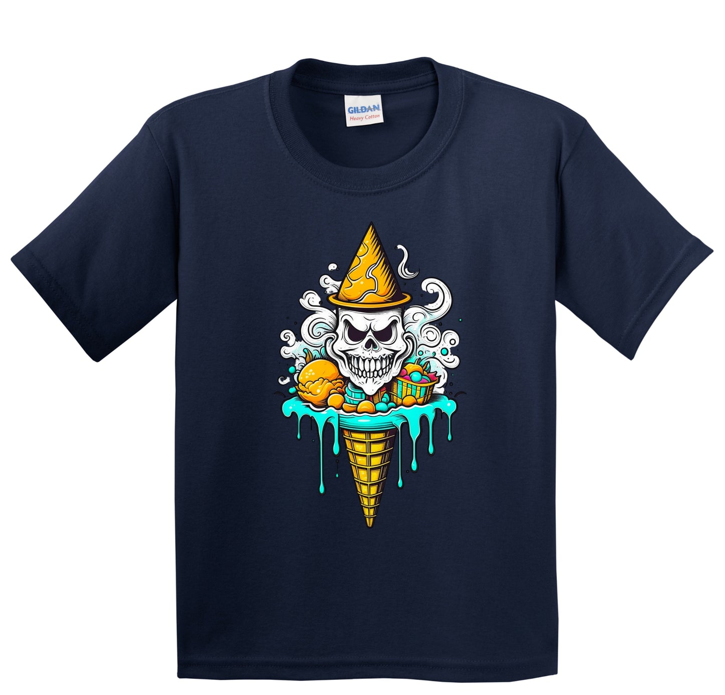 Ghost Skeleton Ice Cream Cone Scary Halloween Youth T-Shirt