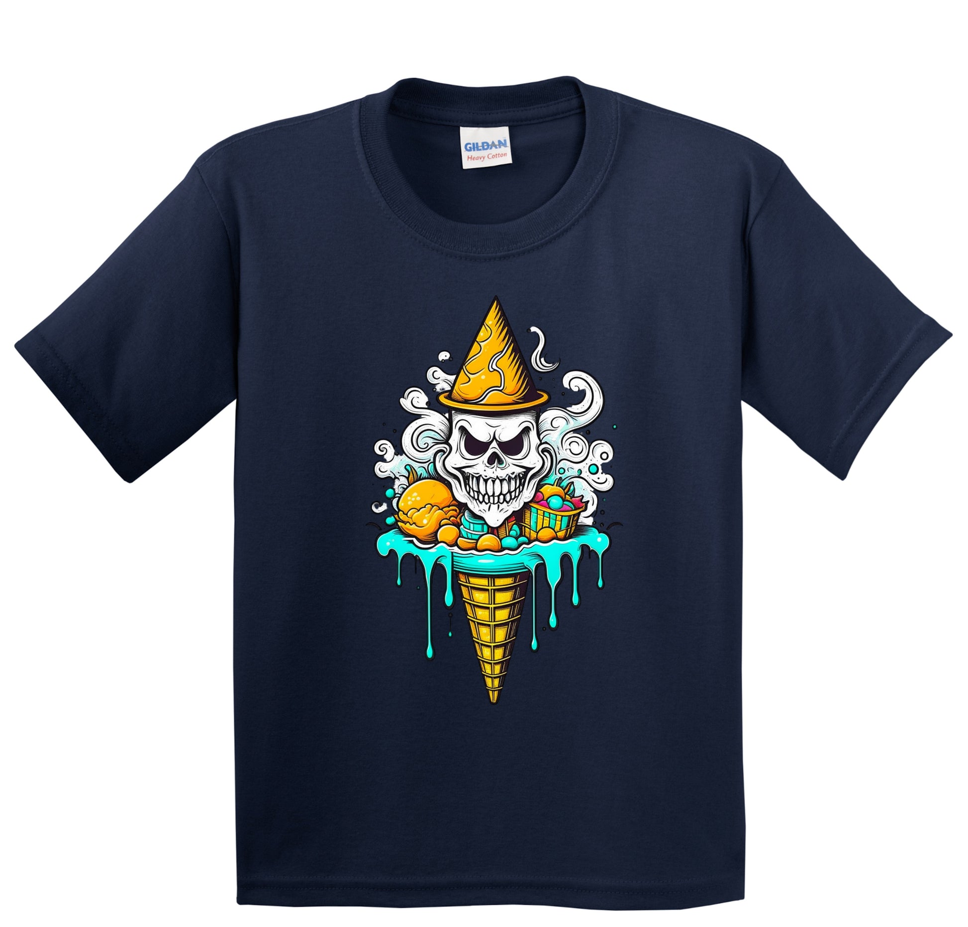 Ghost Skeleton Ice Cream Cone Scary Halloween Youth T-Shirt