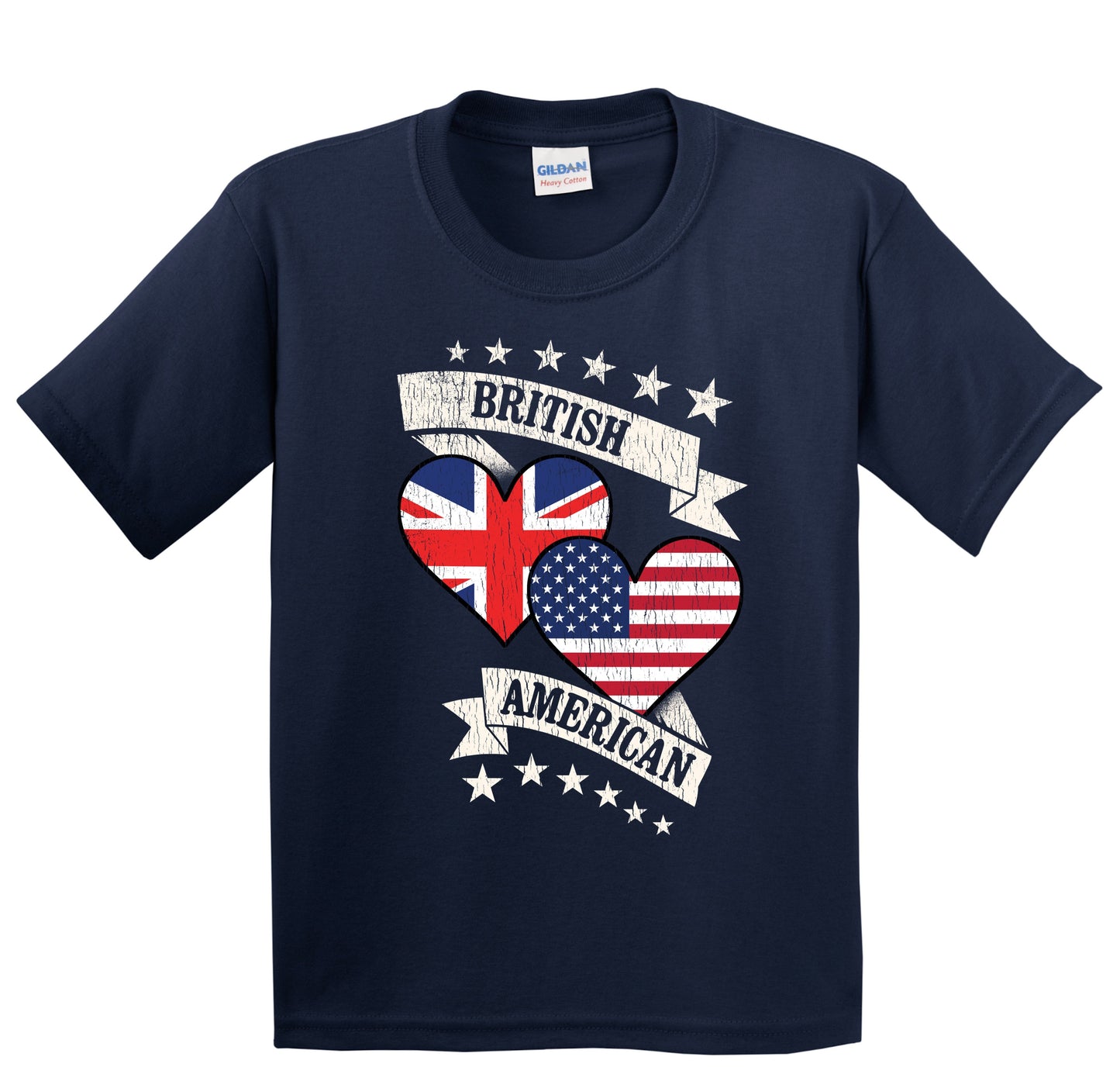 British American Heart Flags United Kingdom America Youth T-Shirt