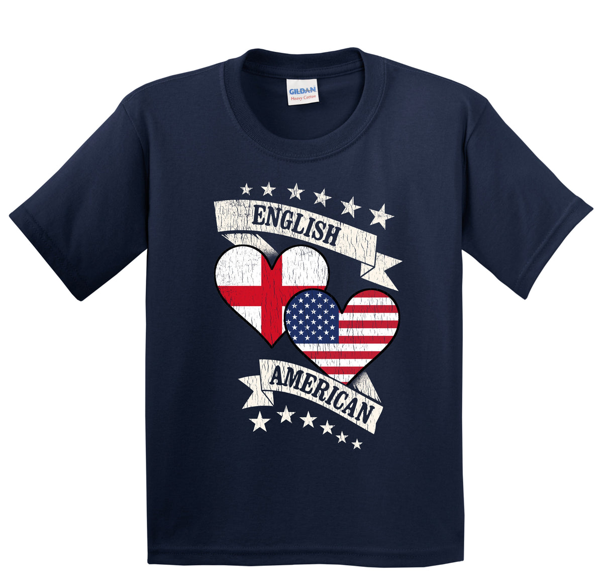 English American Heart Flags England America Youth T-Shirt