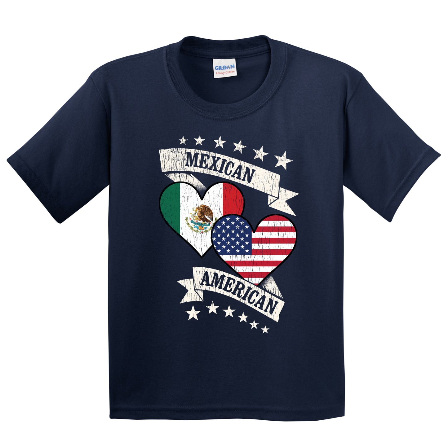 Mexican American Heart Flags Mexico America Youth T-Shirt