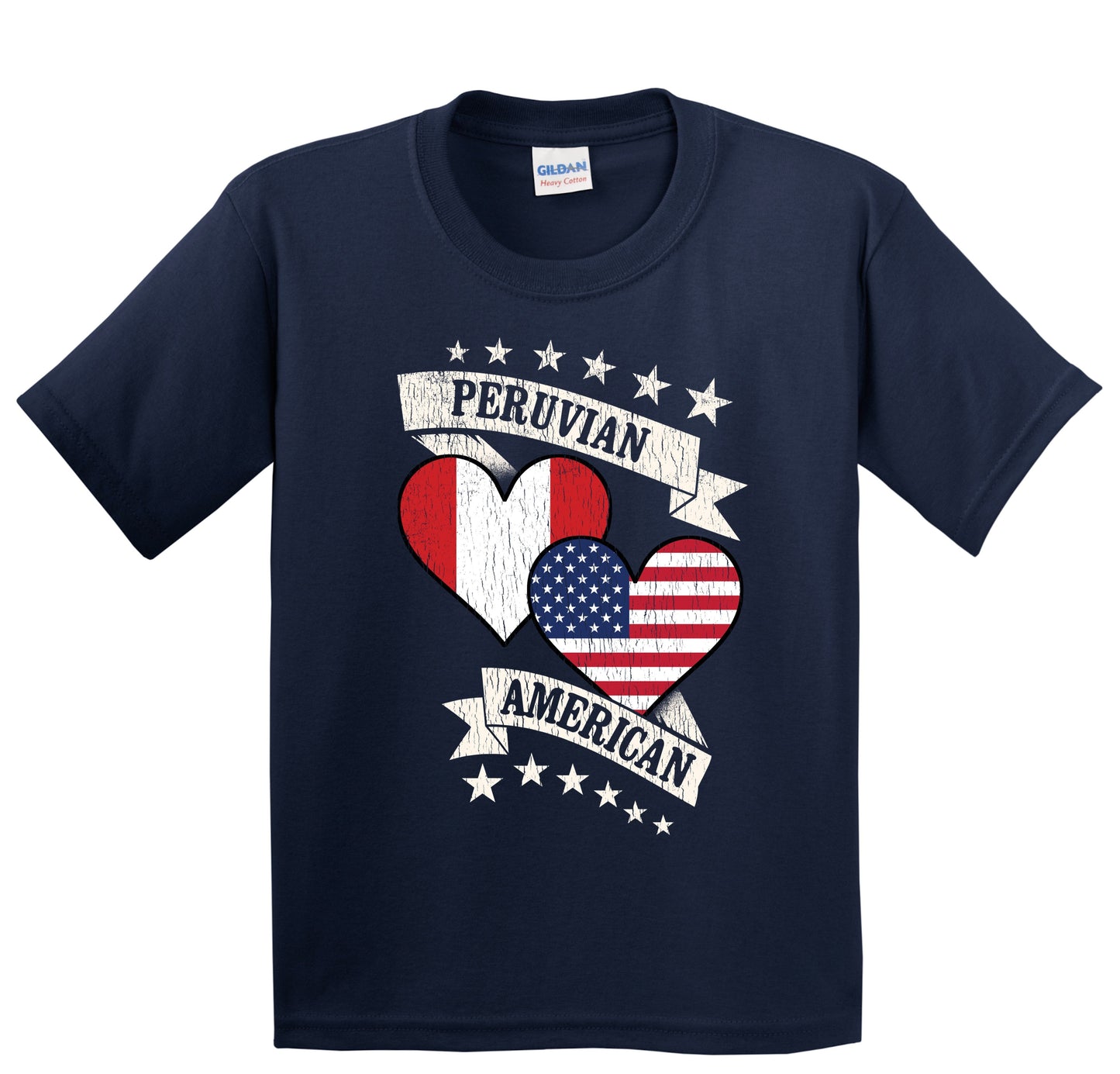 Peruvian American Heart Flags Peru America Youth T-Shirt