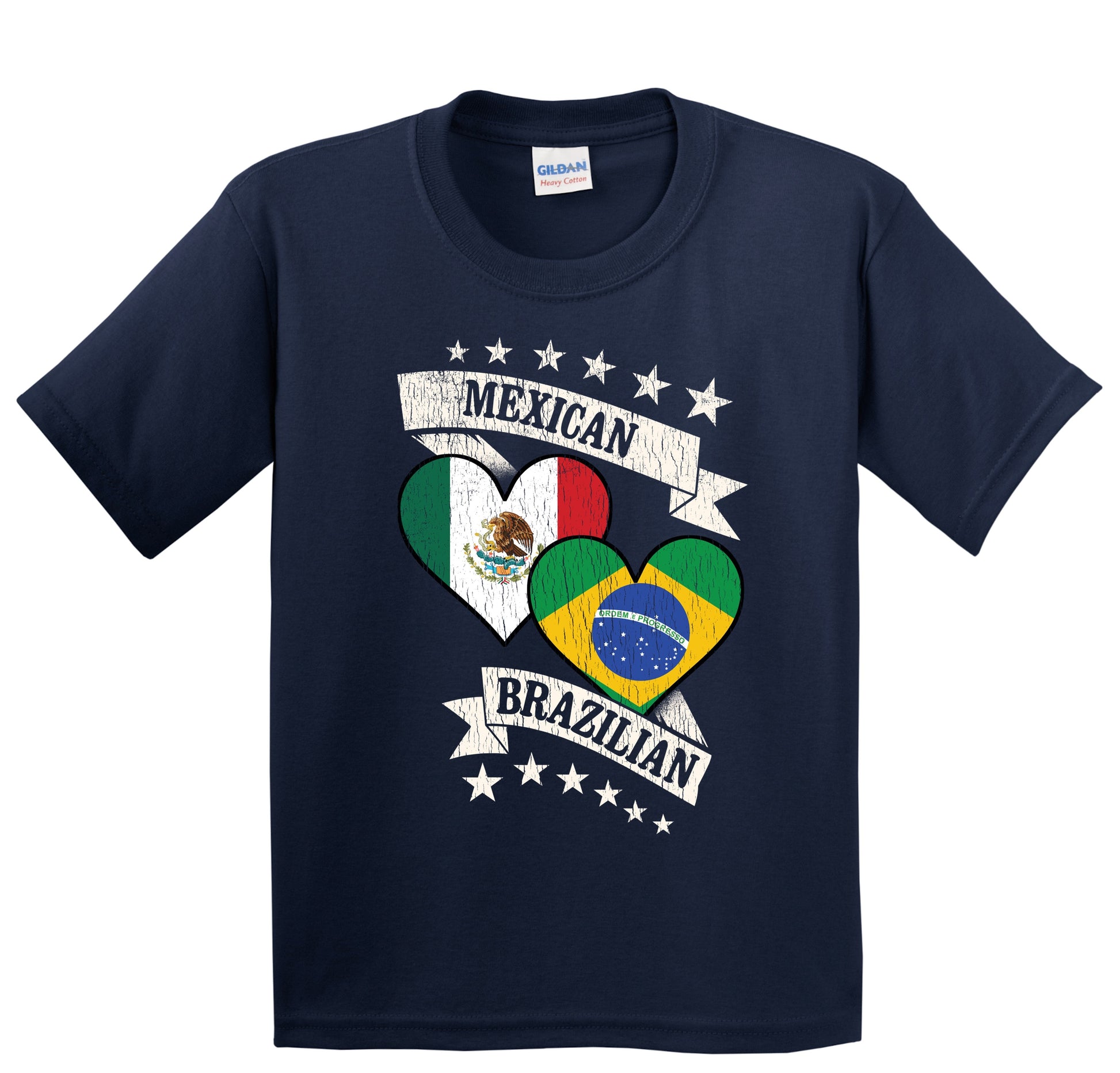 Mexican Brazilian Heart Flags Mexico Brazil Youth T-Shirt