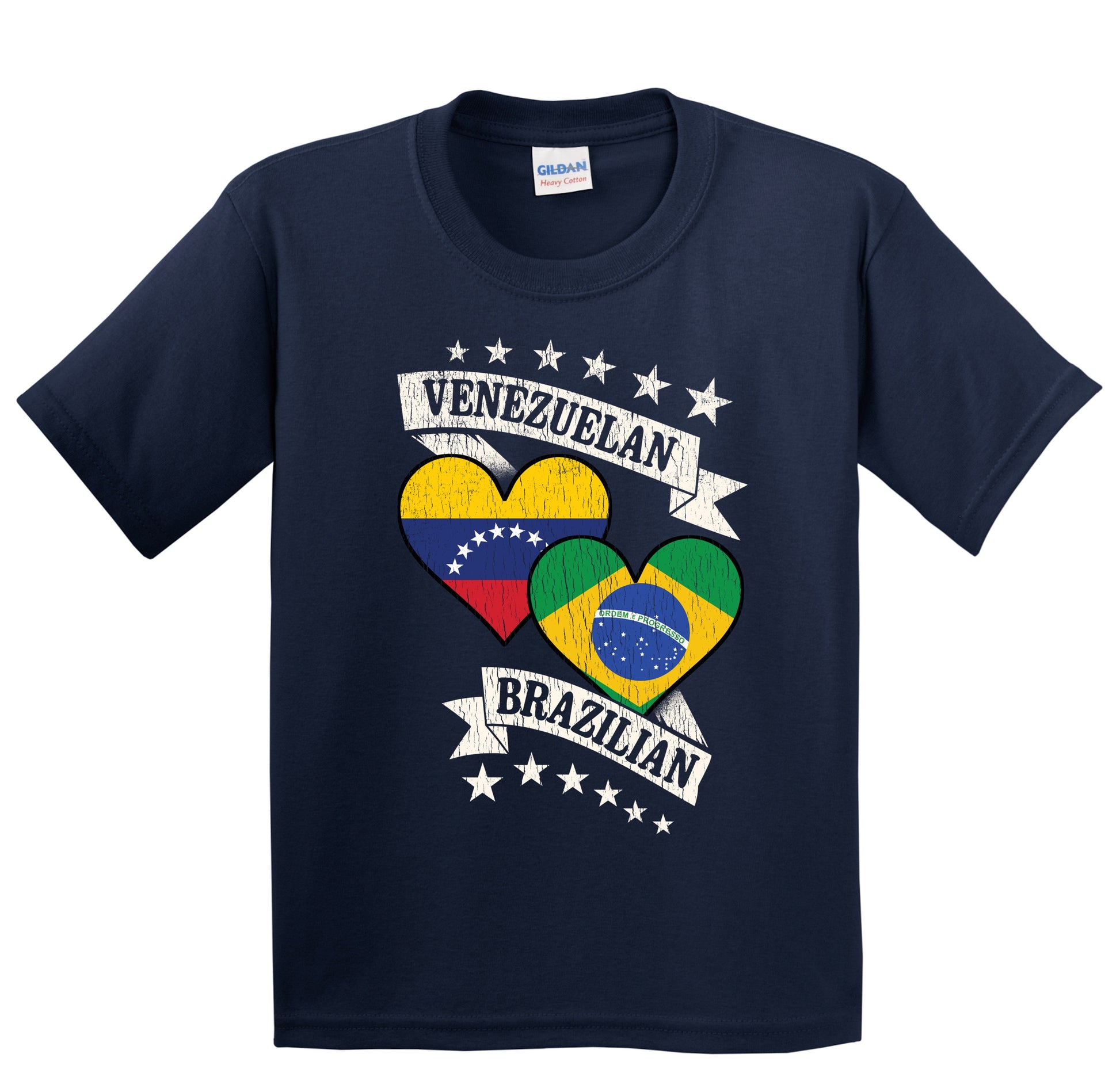 Venezuelan Brazilian Heart Flags Venezuela Brazil Youth T-Shirt