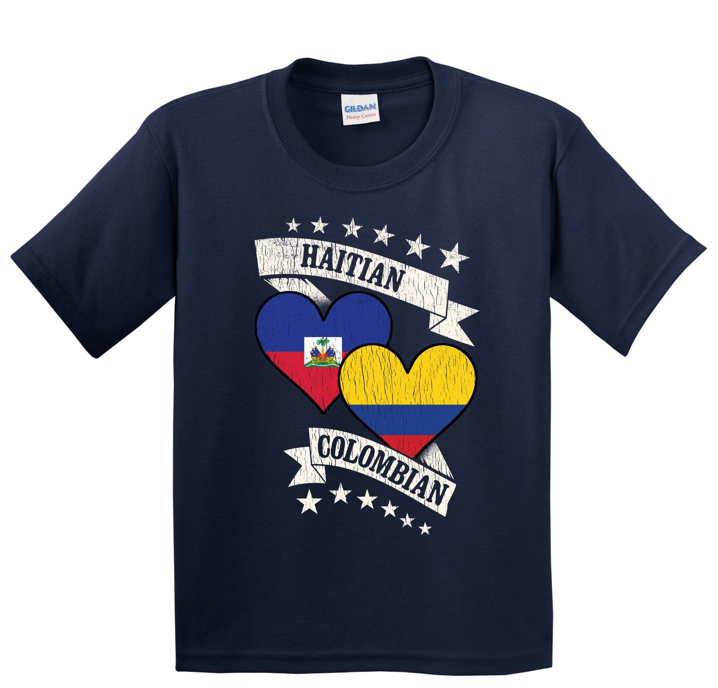 Haitian Colombian Heart Flags Haiti Colombia Youth T-Shirt