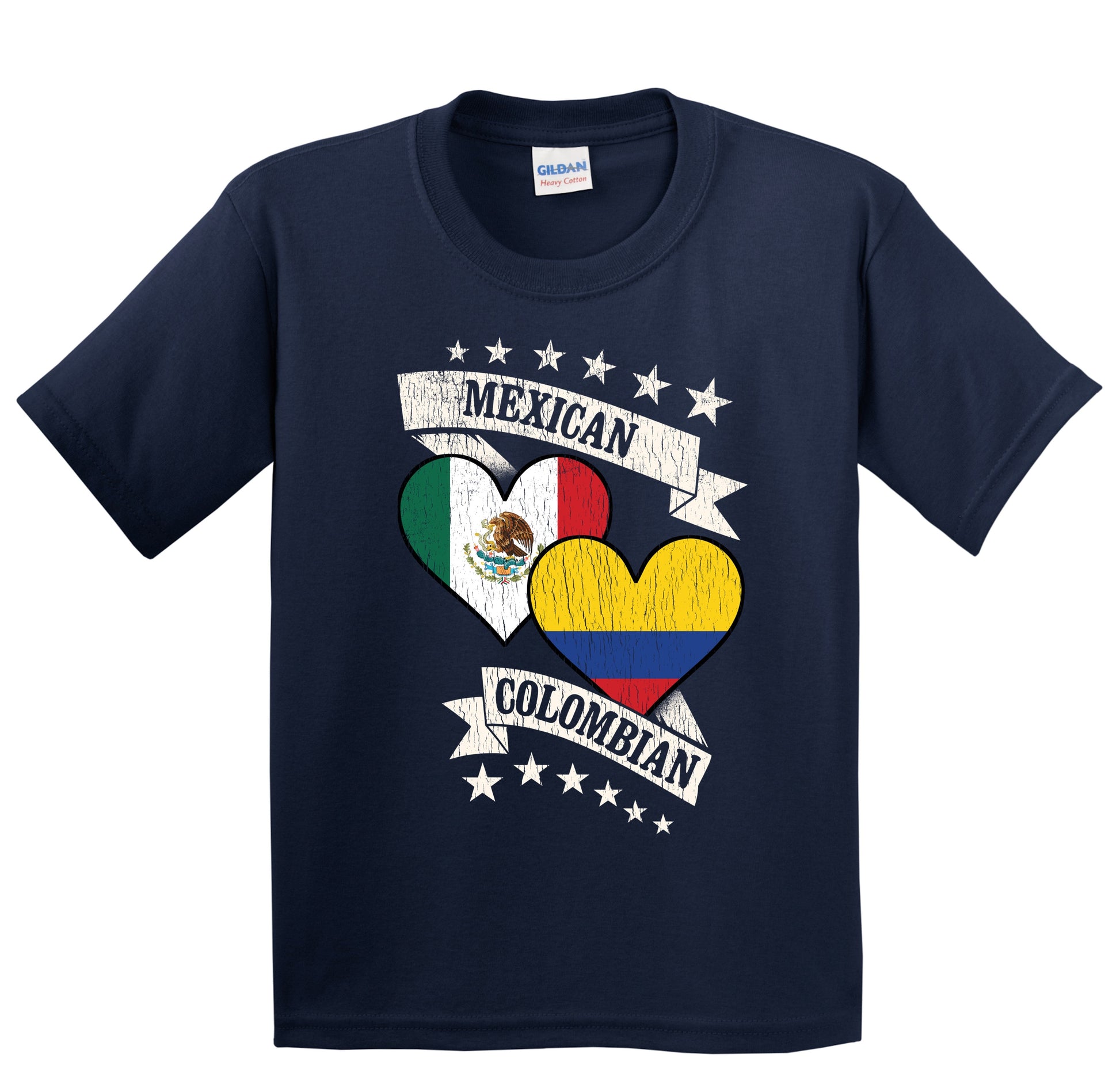 Mexican Colombian Heart Flags Mexico Colombia Youth T-Shirt