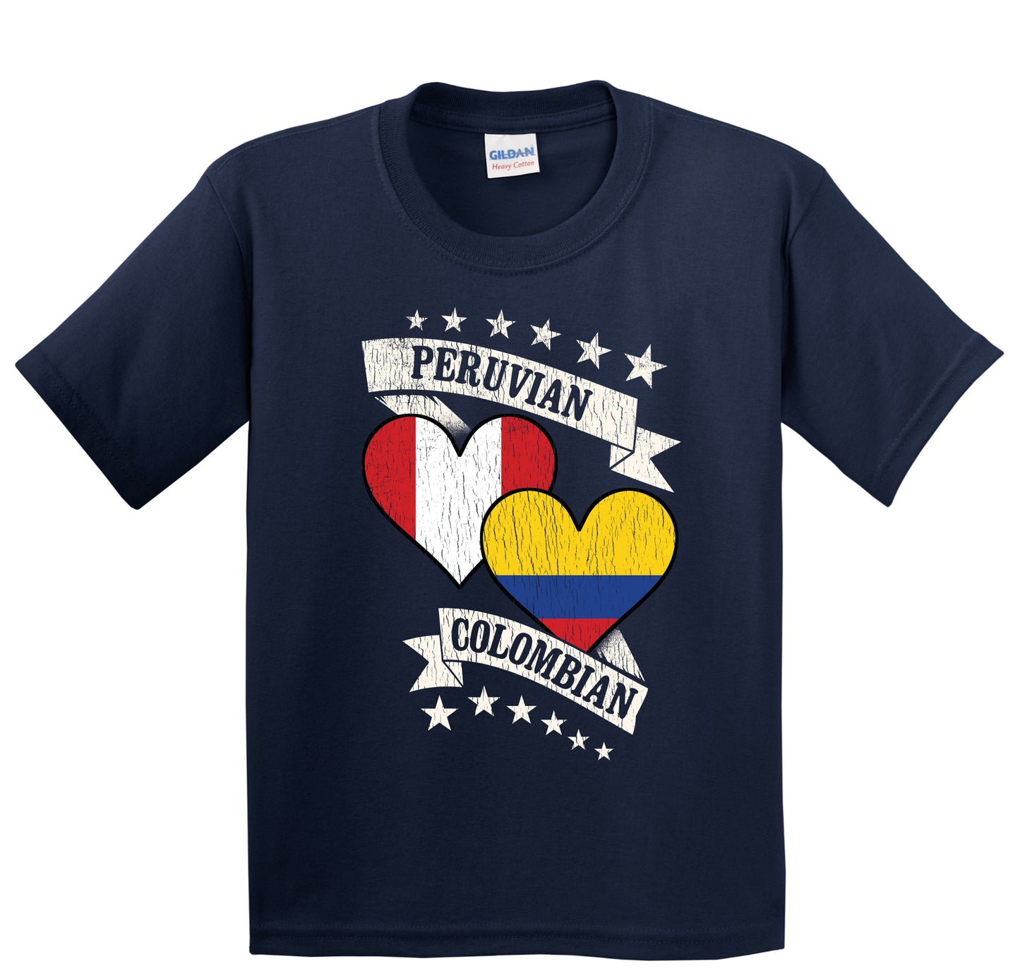 Peruvian Colombian Heart Flags Peru Colombia Youth T-Shirt