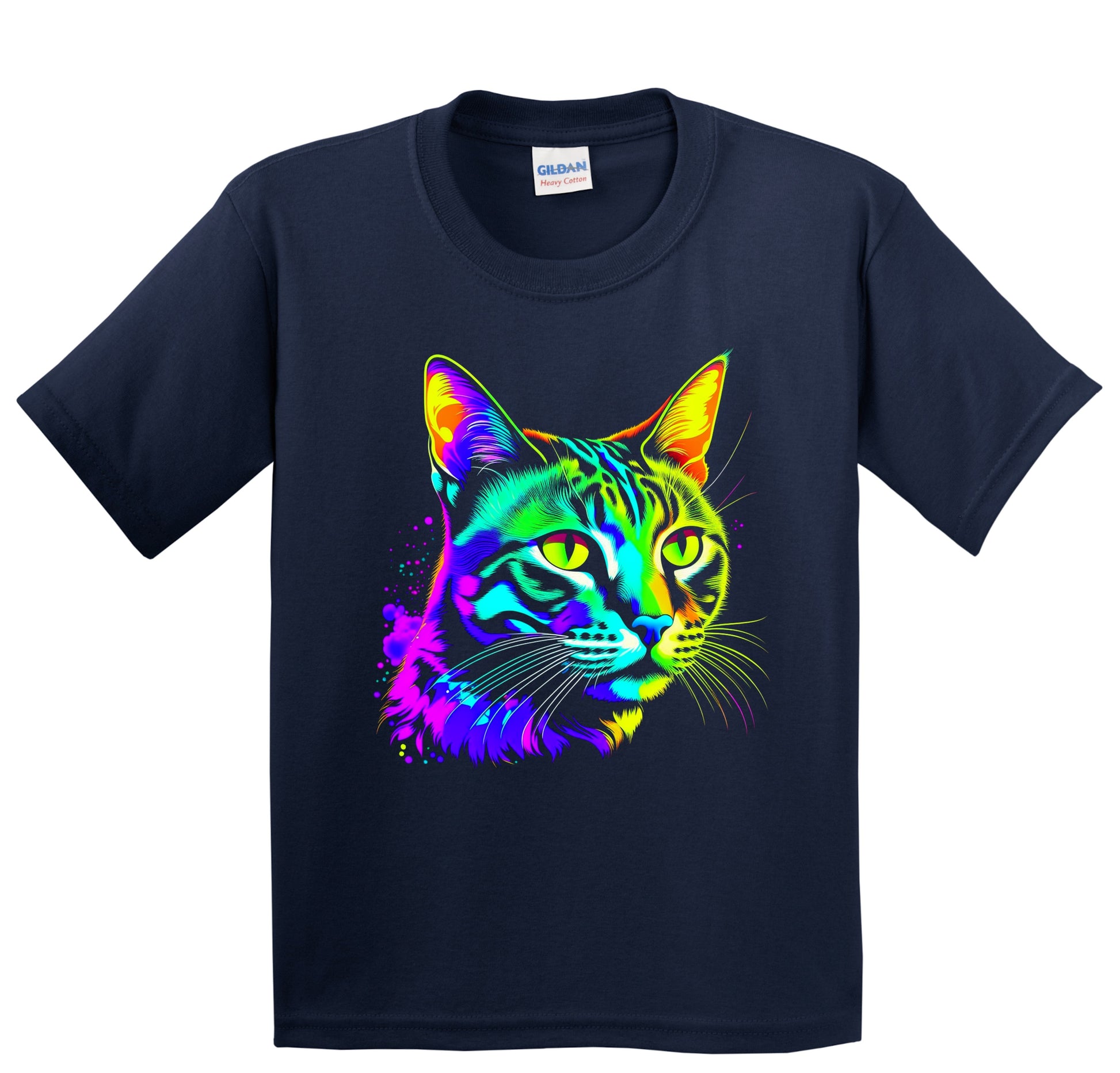 Colorful Bright Bengal Cat Vibrant Psychedelic Cat Art Youth T-Shirt