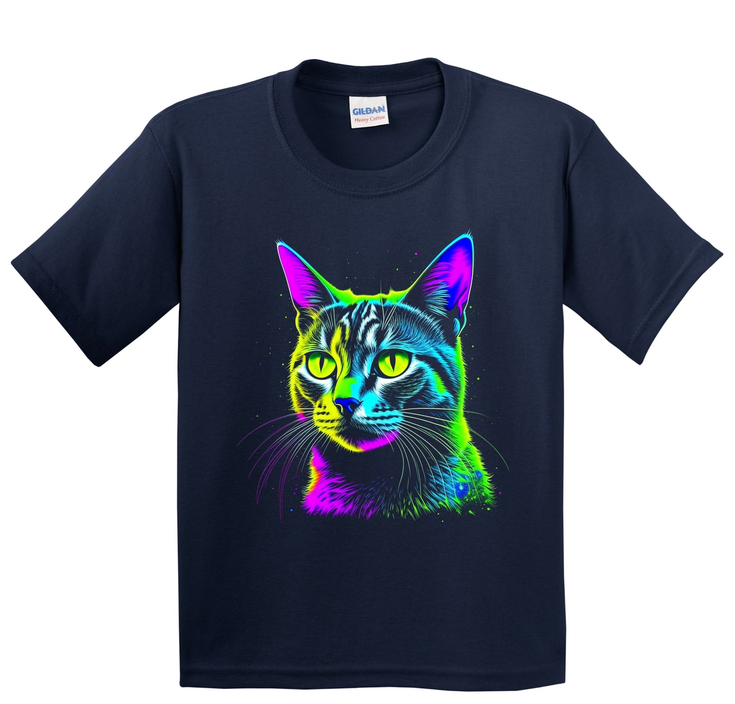 Colorful Bright Domestic Shorthair Cat Psychedelic Cat Art Youth T-Shirt