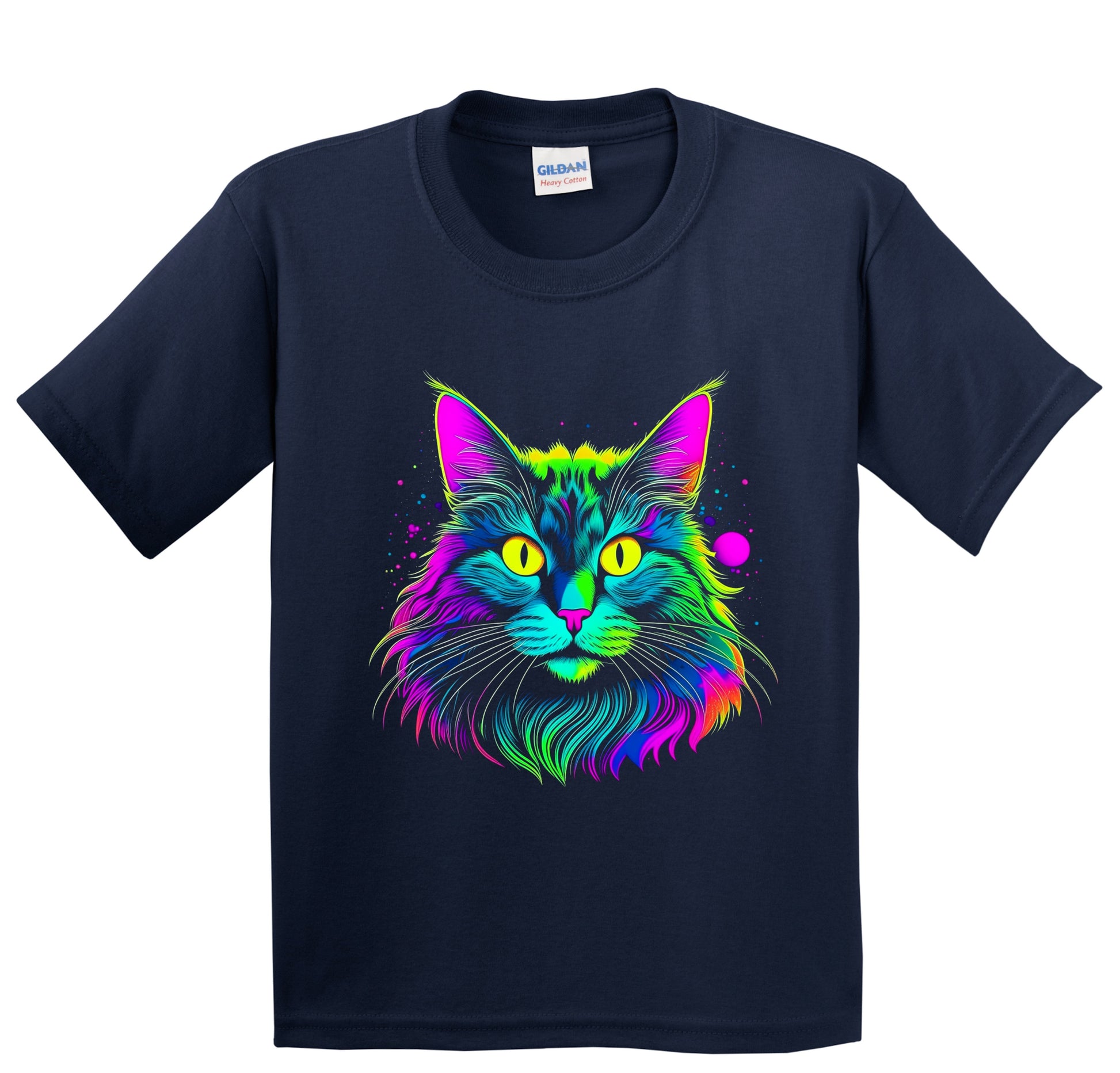 Colorful Bright Norwegian Forest Cat Vibrant Psychedelic Art Youth T-Shirt