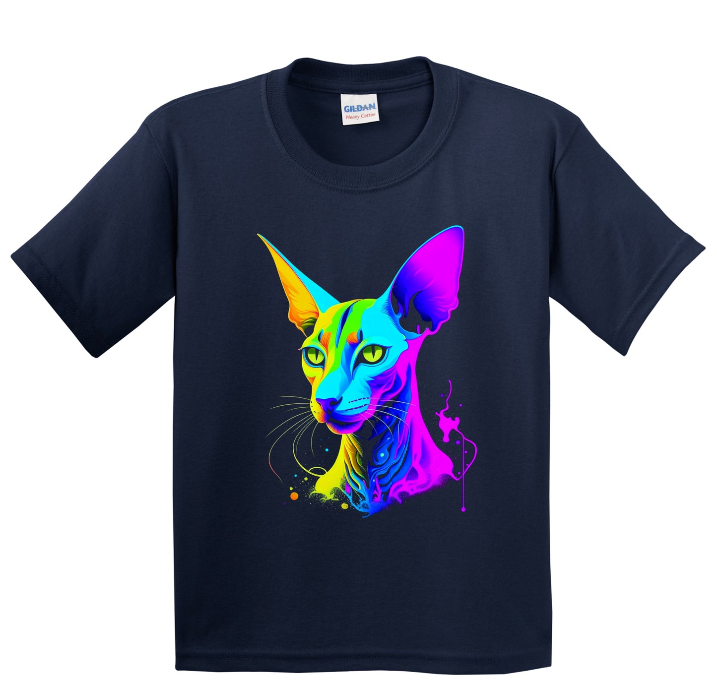 Colorful Bright Oriental Shorthair Cat Psychedelic Cat Art Youth T-Shirt