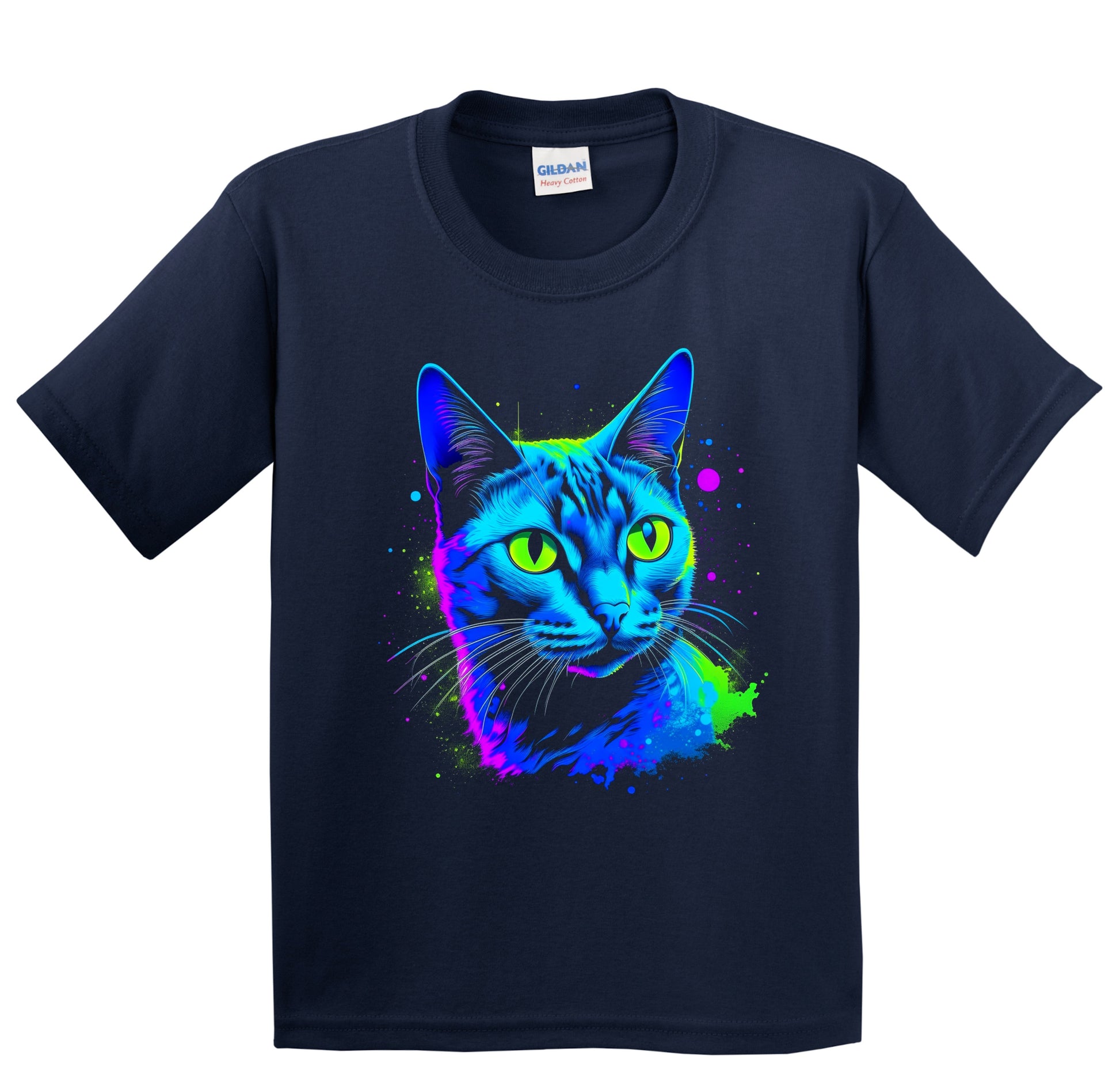Colorful Bright Russian Blue Cat Vibrant Psychedelic Cat Art Youth T-Shirt