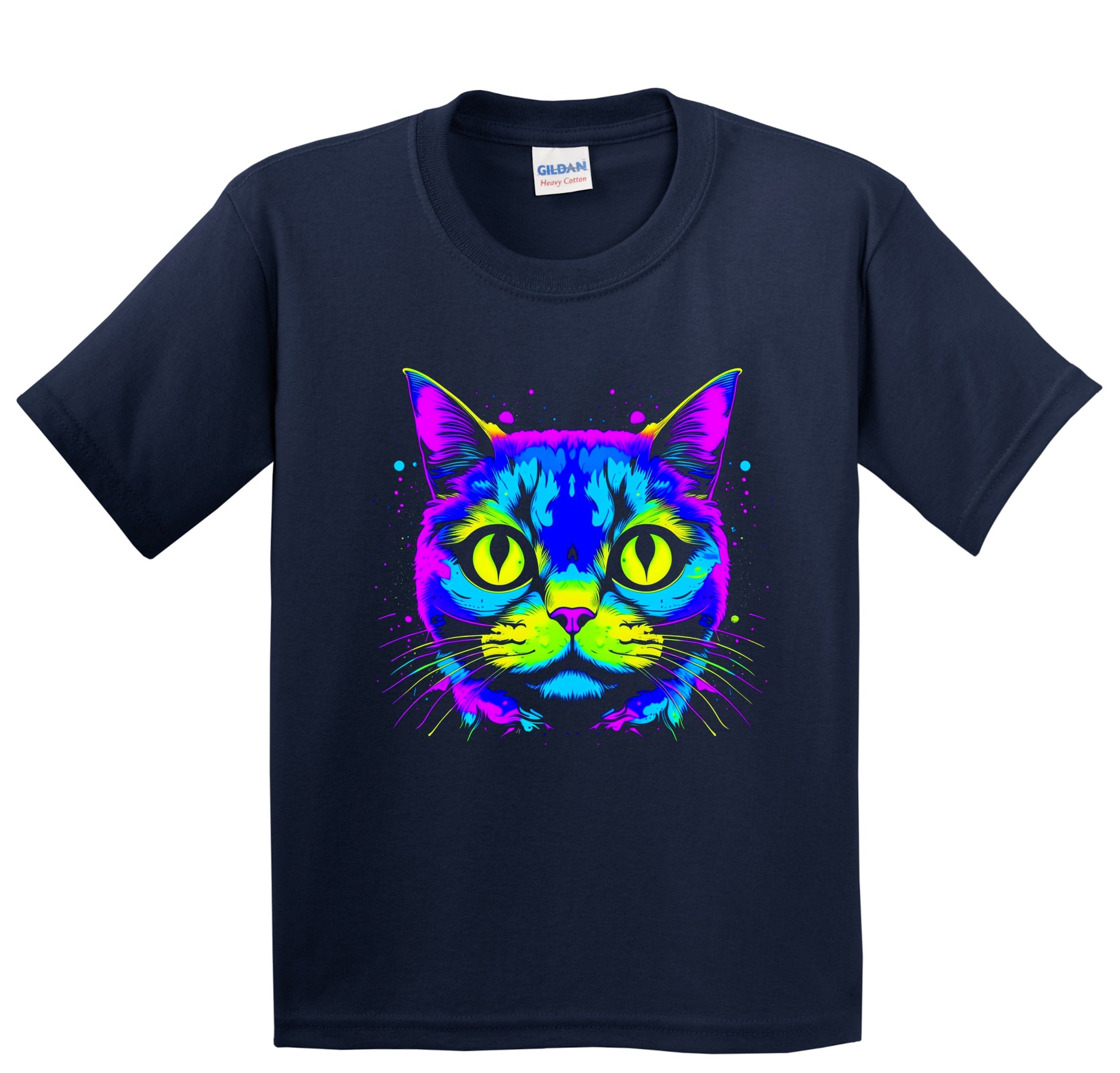 Colorful Bright Scottish Fold Vibrant Psychedelic Cat Art Youth T-Shirt