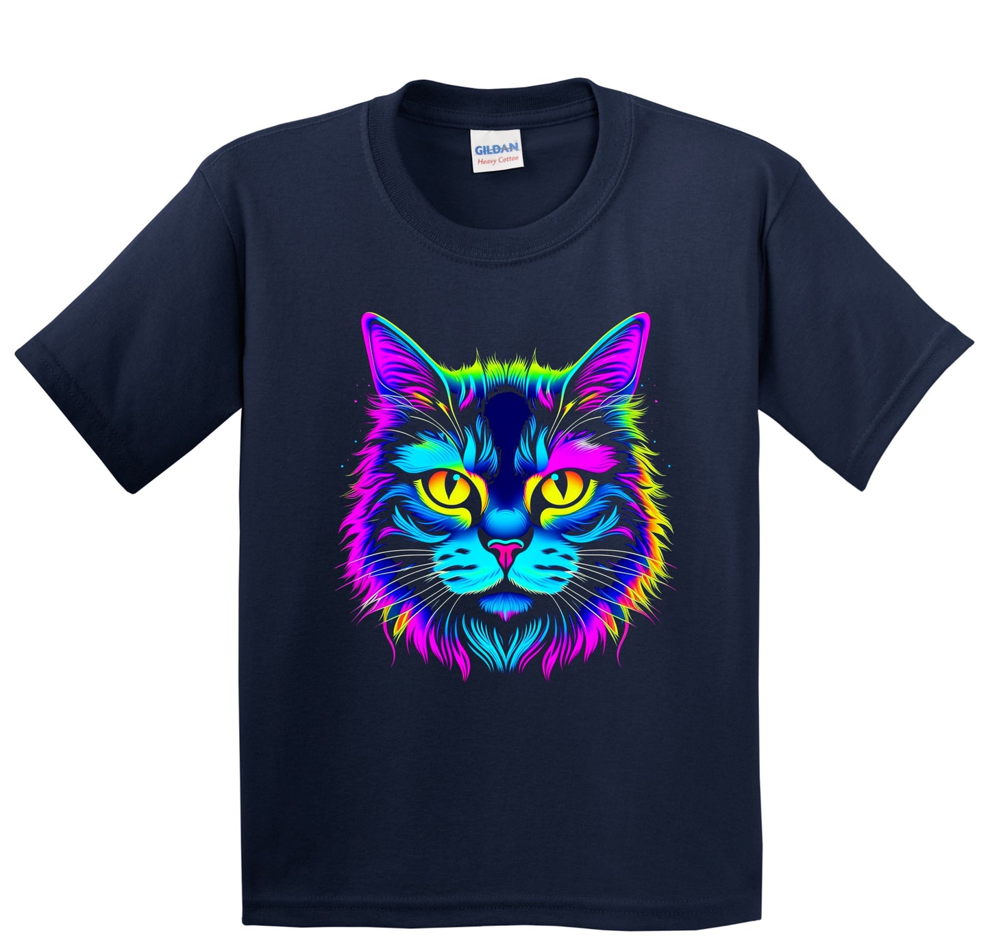 Colorful Bright Siberian Cat Vibrant Psychedelic Cat Art Youth T-Shirt