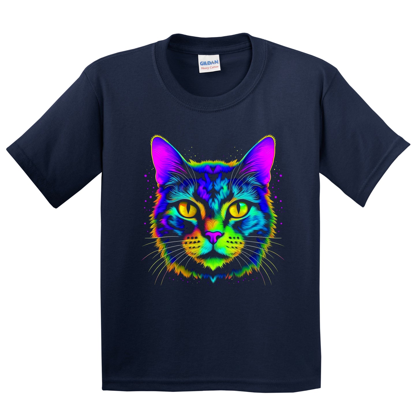 Colorful Bright Tortoiseshell Cat Vibrant Psychedelic Art Youth T-Shirt