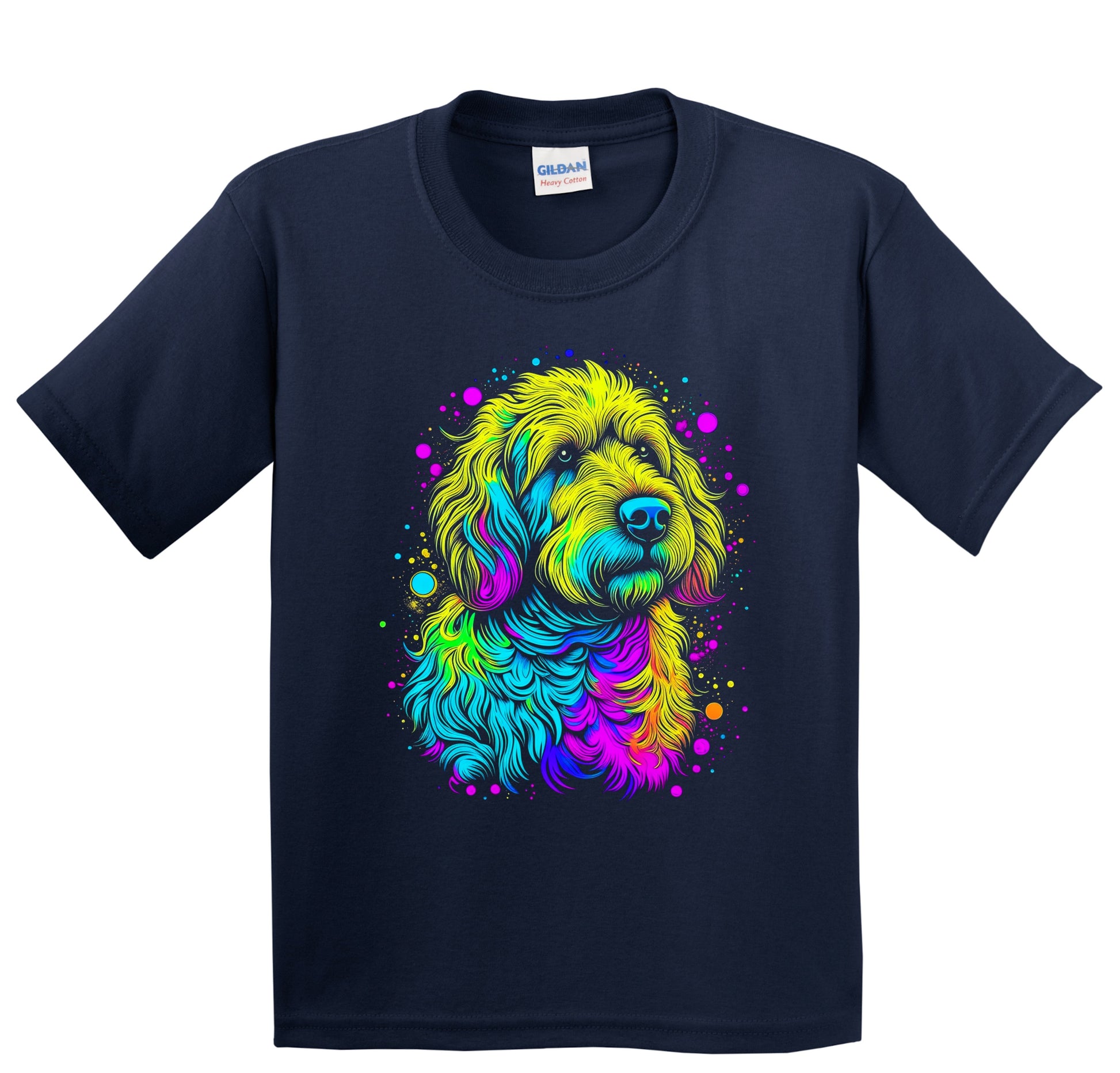 Colorful Bright Goldendoodle Vibrant Psychedelic Dog Art Youth T-Shirt