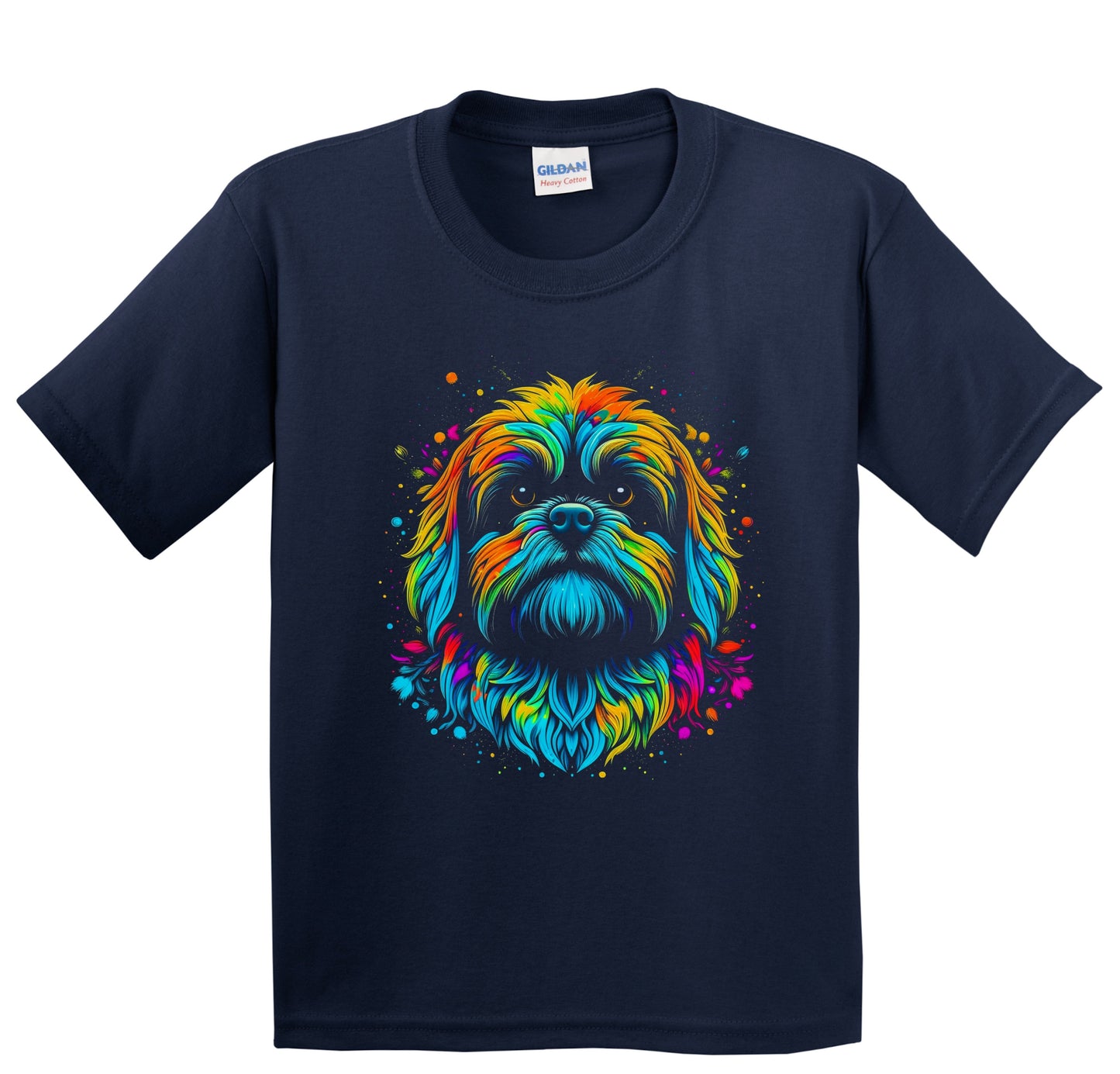 Colorful Bright Lhasa Apso Vibrant Psychedelic Dog Art Youth T-Shirt