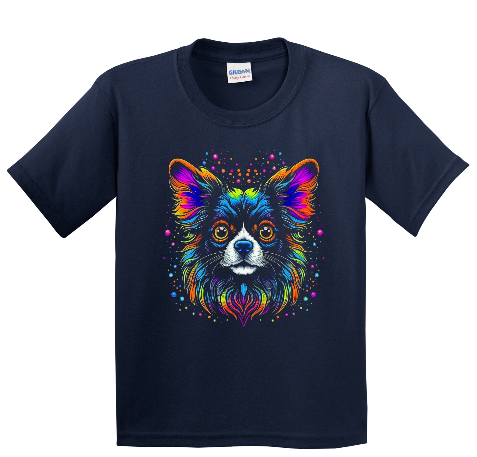 Colorful Bright Papillon Vibrant Psychedelic Dog Art Youth T-Shirt