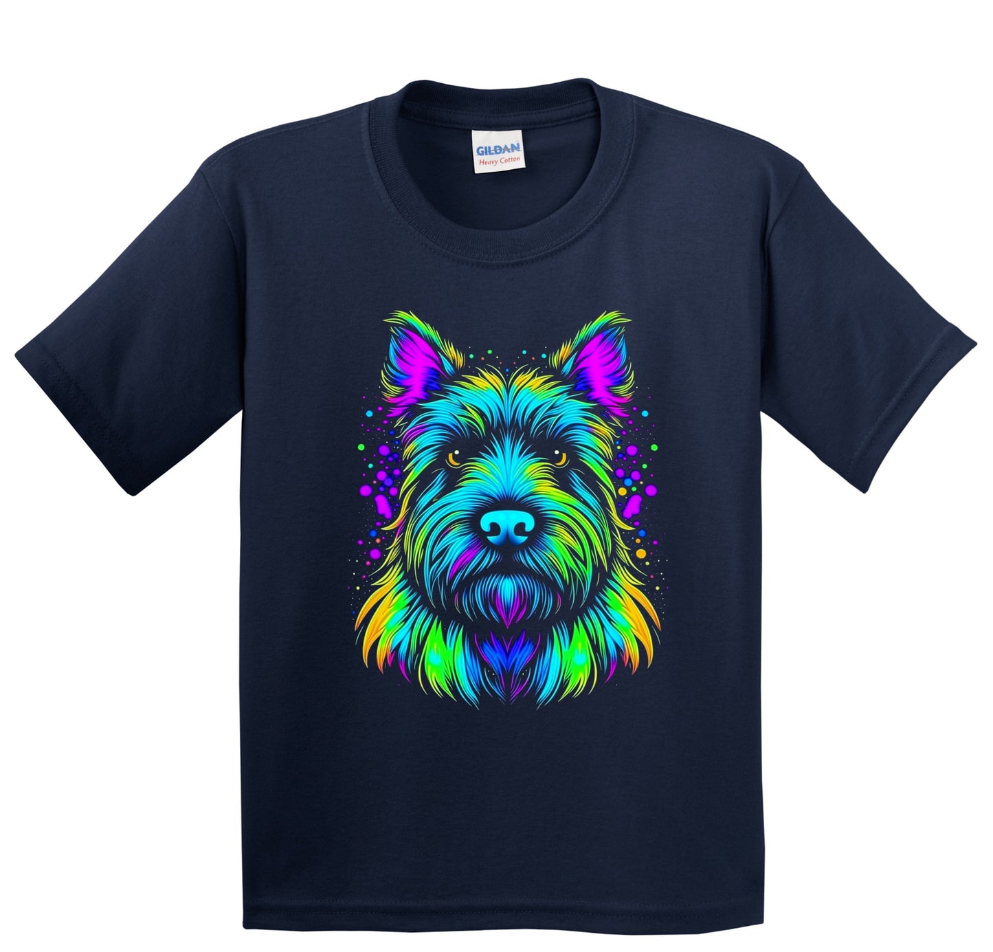 Colorful Bright Scottish Terrier Vibrant Psychedelic Dog Art Youth T-Shirt