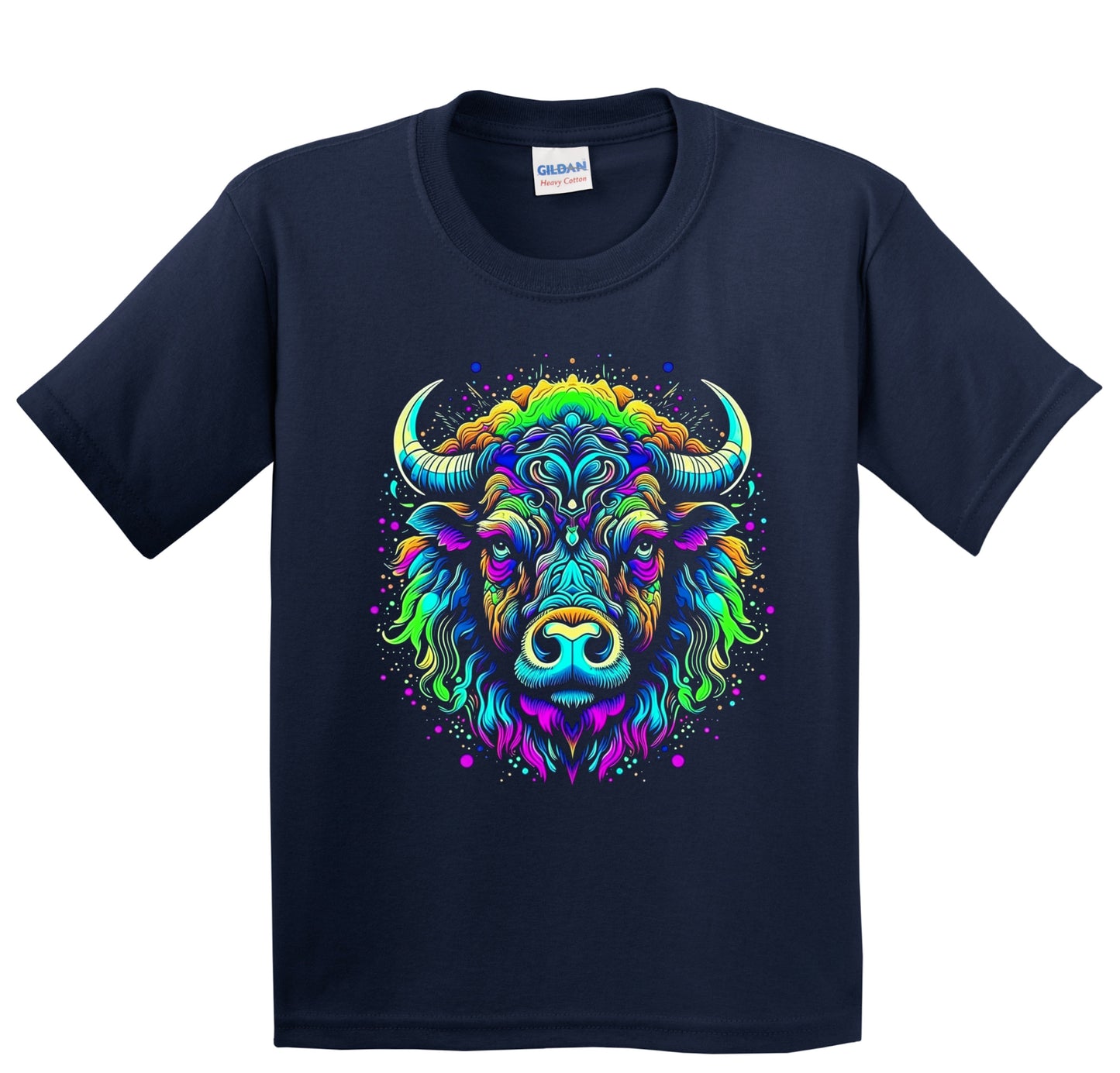 Colorful Bright Bison Vibrant Psychedelic Buffalo Animal Art Youth T-Shirt
