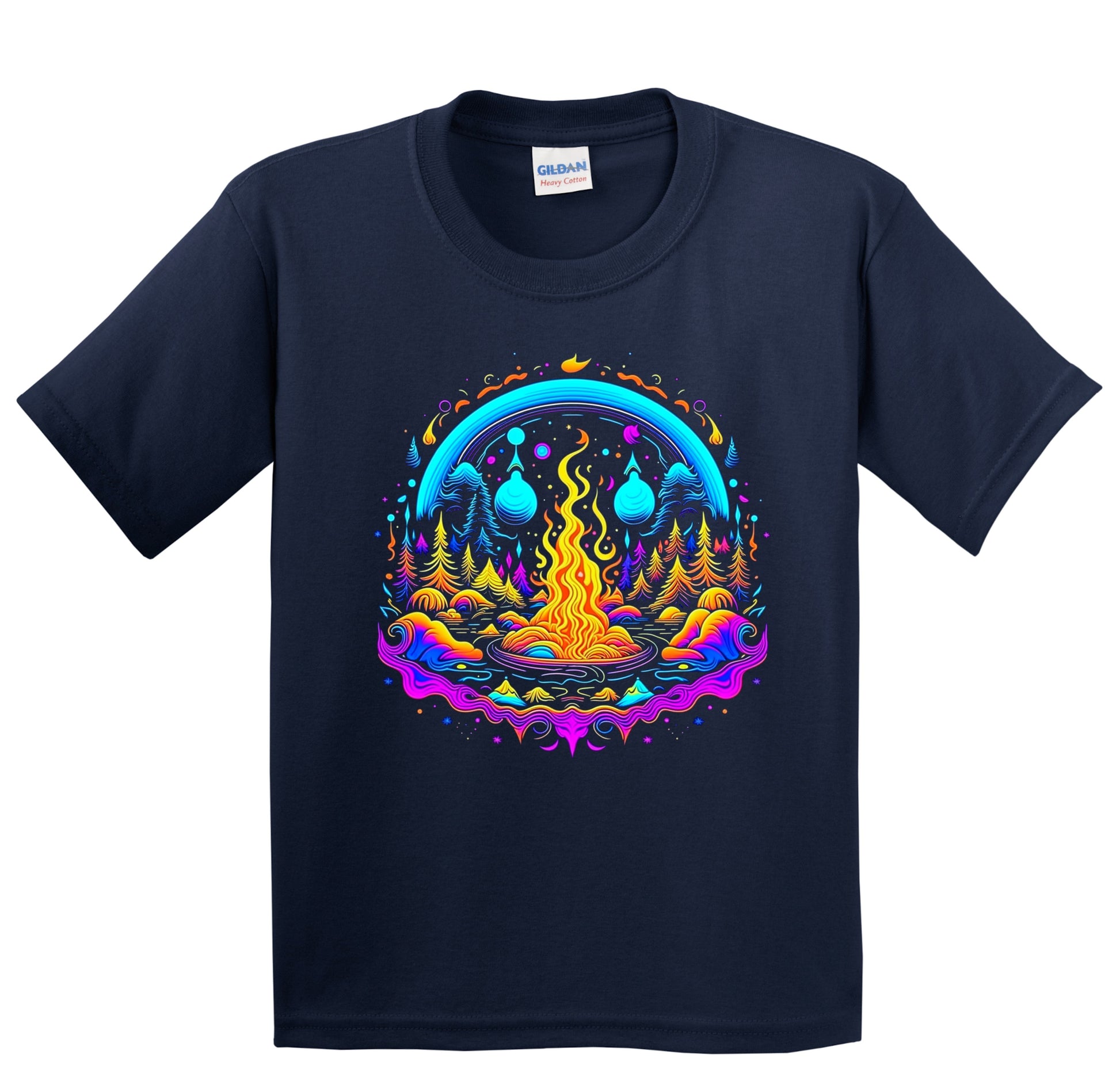 Colorful Bright Campfire Vibrant Psychedelic Camping Art Youth T-Shirt