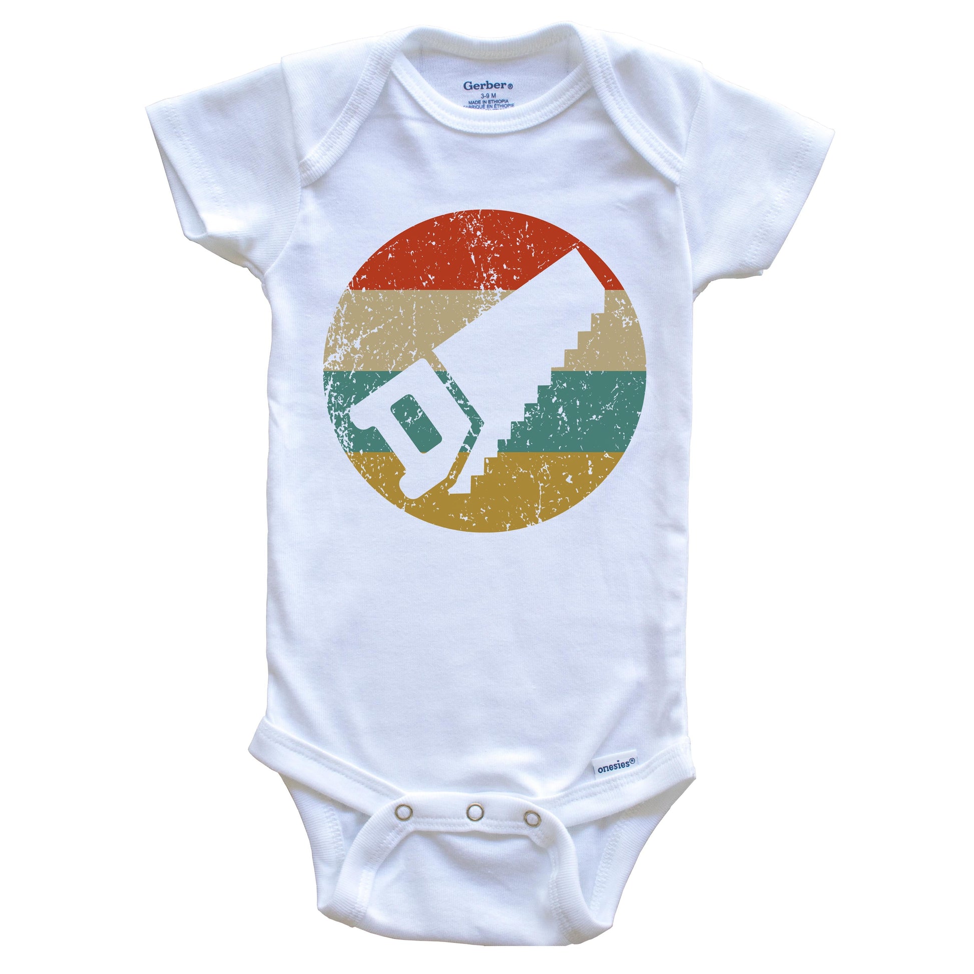 Carpenter Vintage Retro Handsaw Circle Icon Baby Onesie