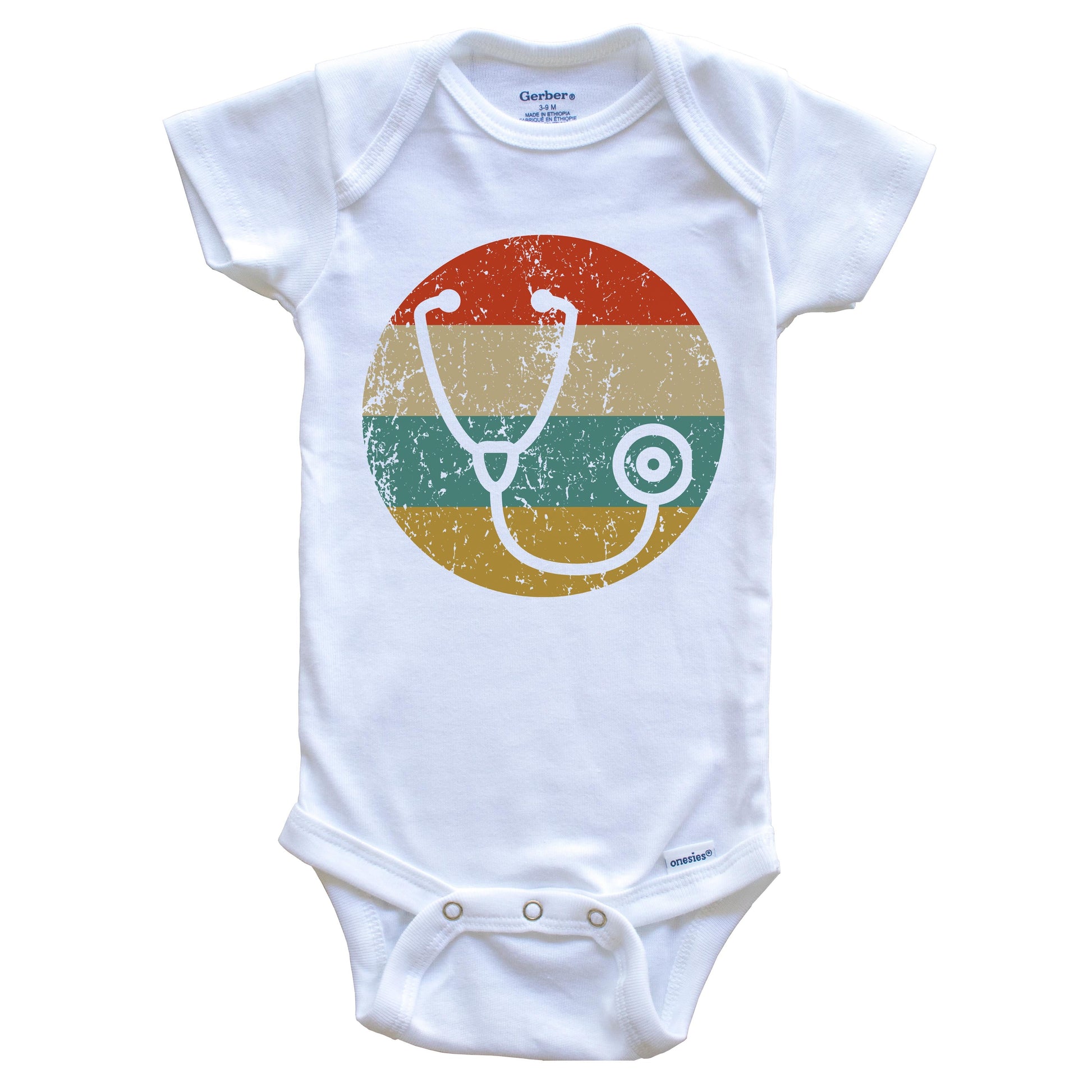 Doctor Nurse Vintage Retro Stethoscope Circle Icon Baby Onesie