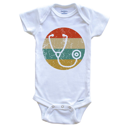 Doctor Nurse Vintage Retro Stethoscope Circle Icon Baby Onesie