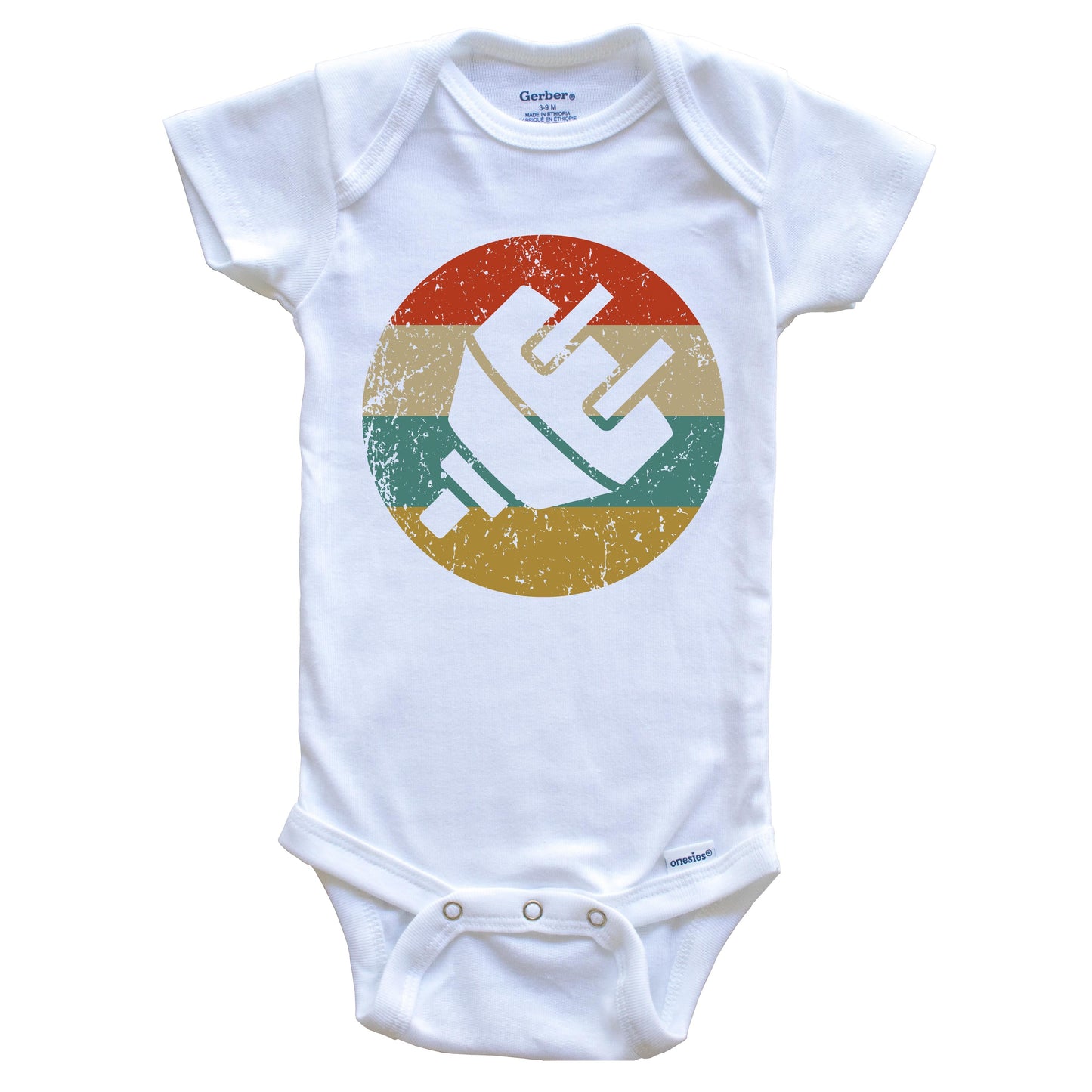 Electrician Vintage Retro Electric Plug Circle Icon Baby Onesie