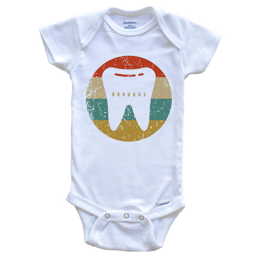 Dentist Orthodontist Vintage Retro Tooth Circle Icon Baby Onesie
