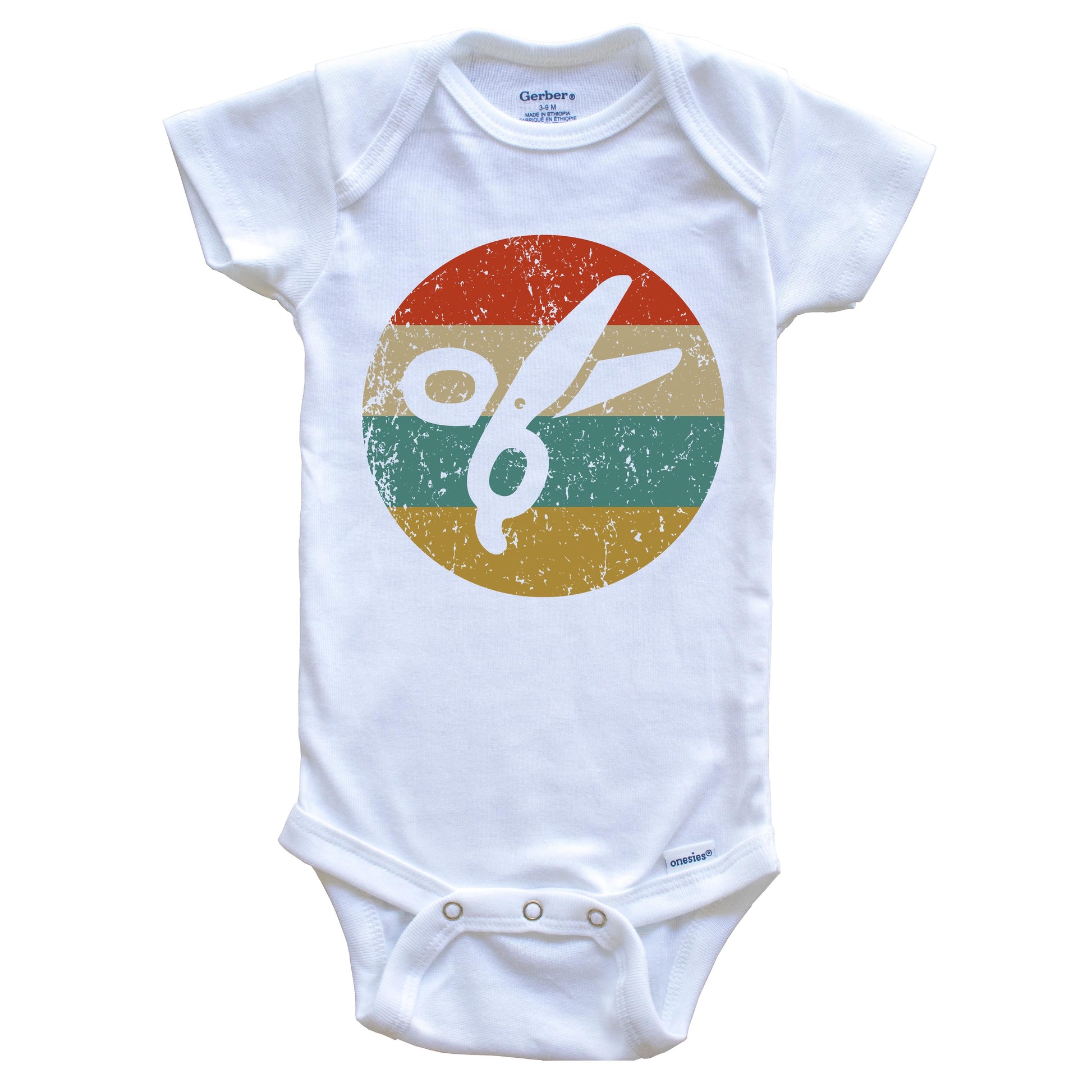 Barber Hairdresser Vintage Retro Scissors Circle Icon Baby Onesie