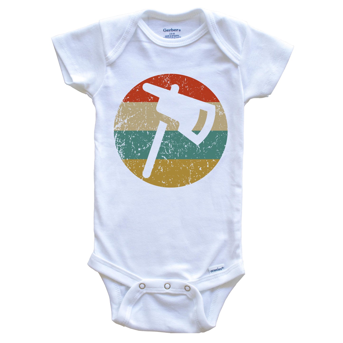 Firefighter Fireman Retro Fire Axe Circle Icon Baby Onesie