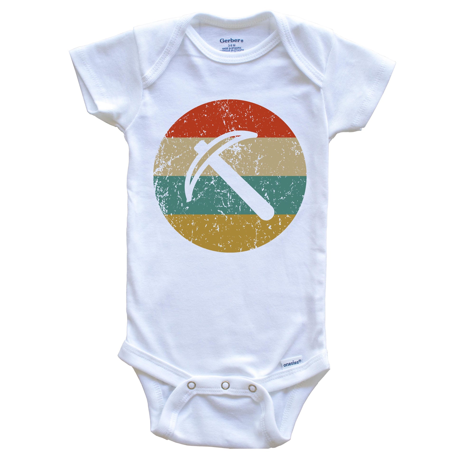 Geologist Miner Vintage Retro Pick Axe Circle Icon Baby Onesie