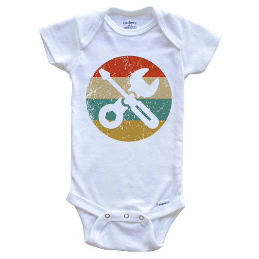 Car Mechanic Retro Screwdriver Wrench Circle Icon Baby Onesie